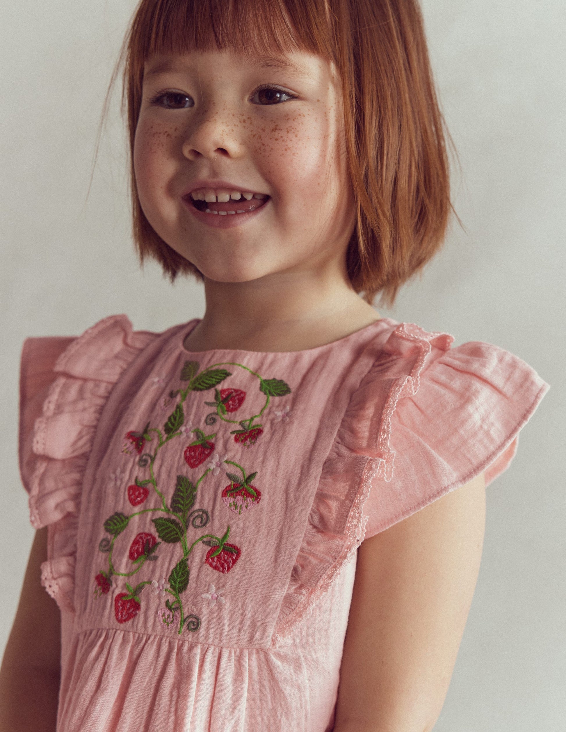Embroidered Frilly Woven Top-Lotus Strawberries-2