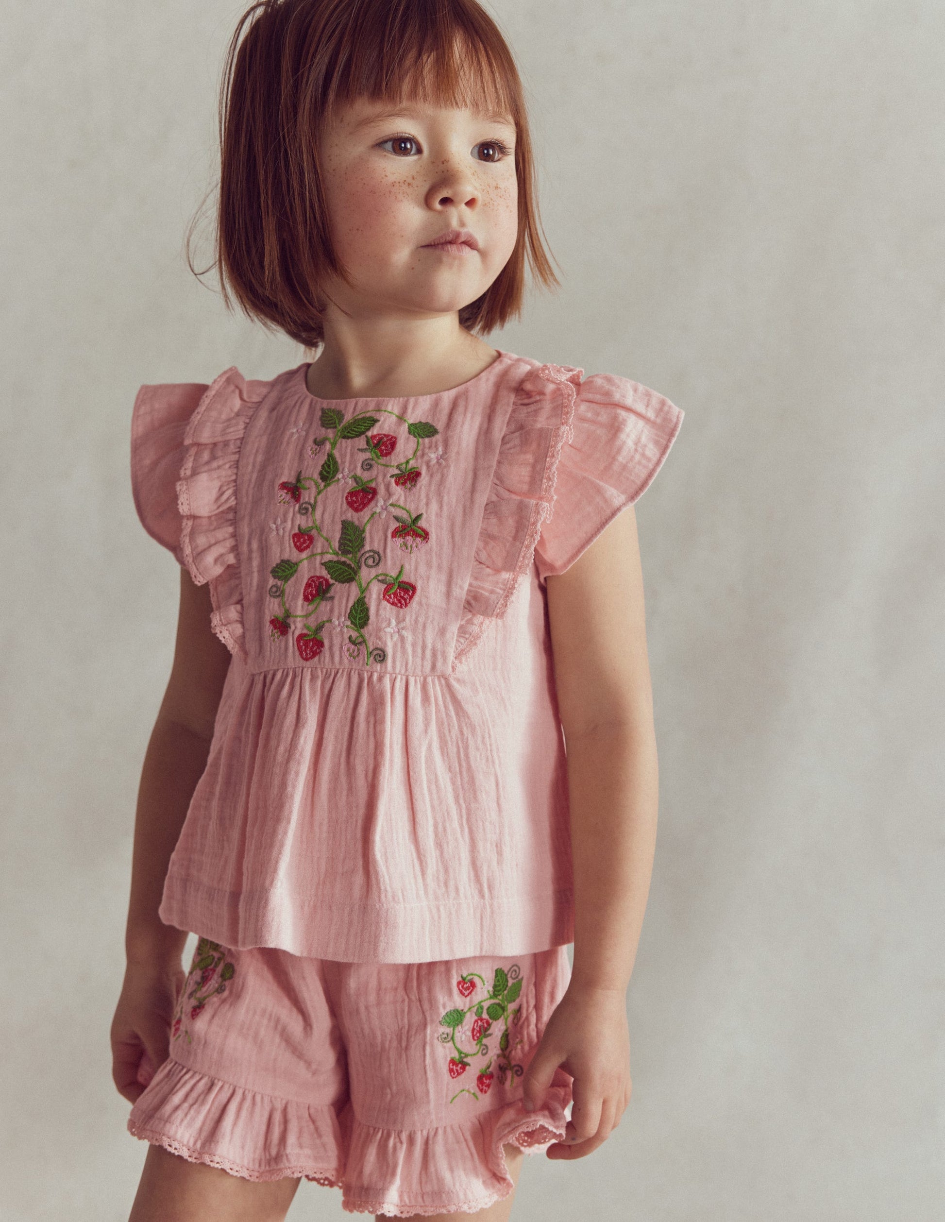 Embroidered Frilly Woven Top-Lotus Strawberries-4