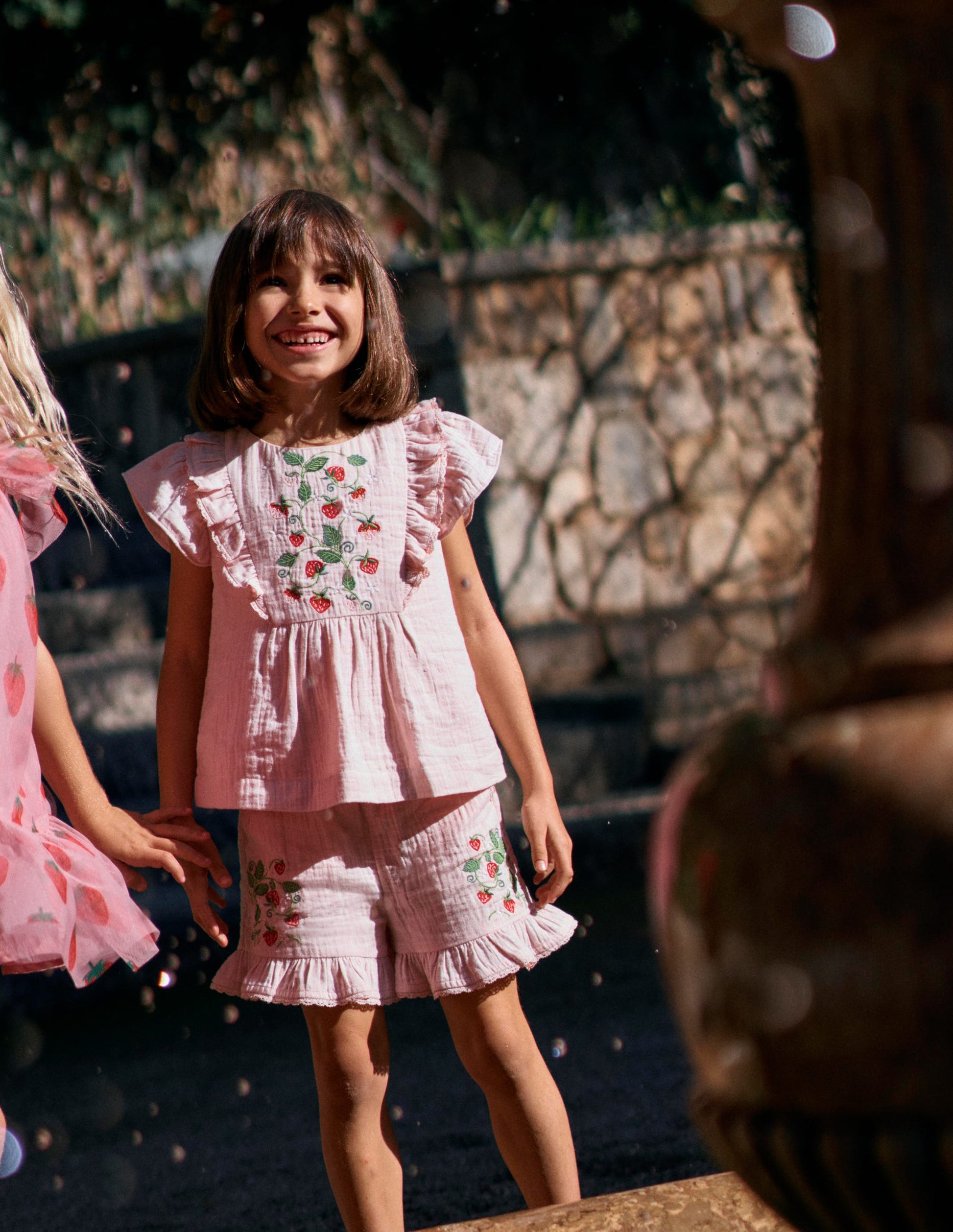 Embroidered Frilly Woven Top-Lotus Strawberries-1