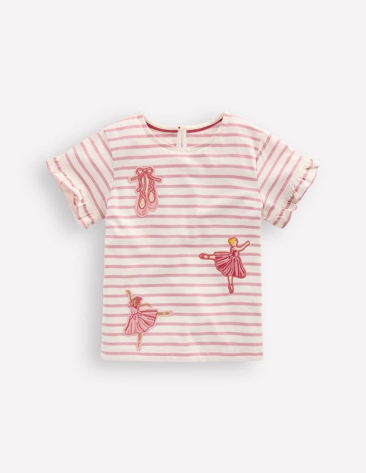 Pretty Frill T-shirt-Pink Stripe Ballerinas