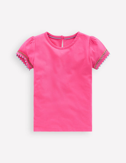 Puff Sleeve T-shirt-Flamingo Pink-1