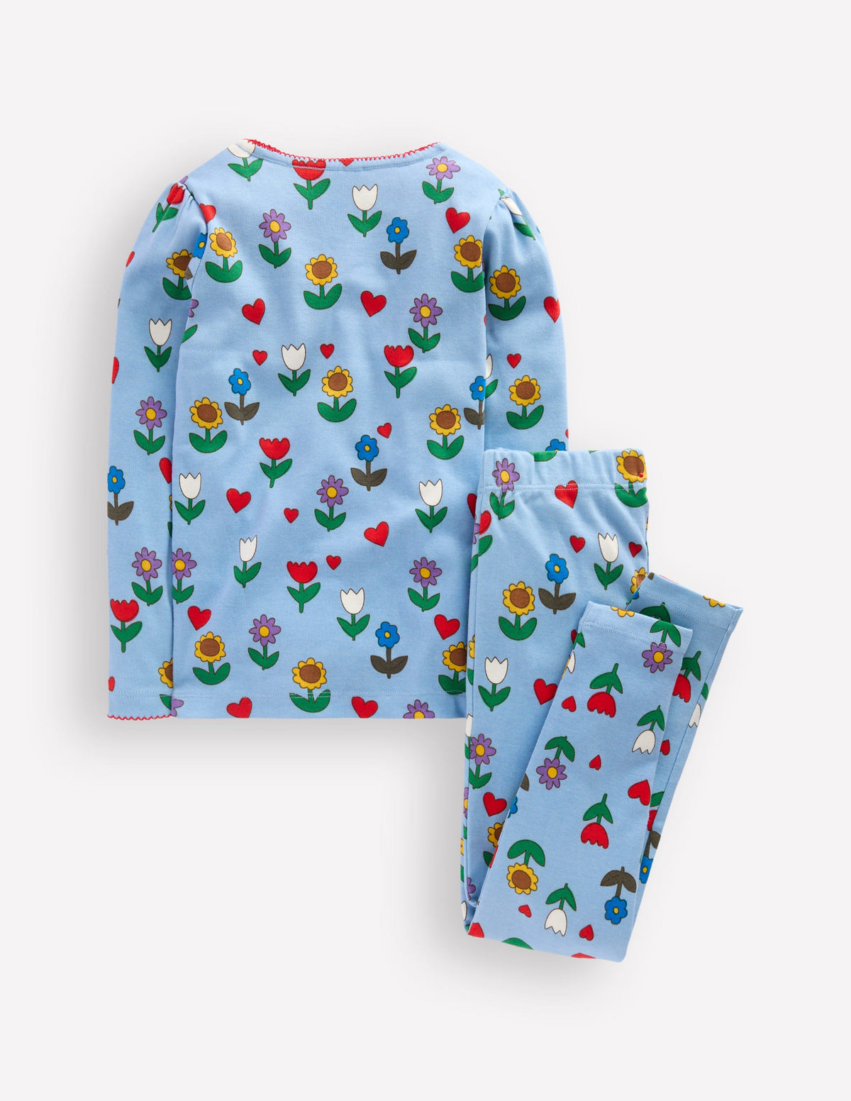 Snug Long John Pyjamas-Glacier Blue Sunflower Garden - Image 2