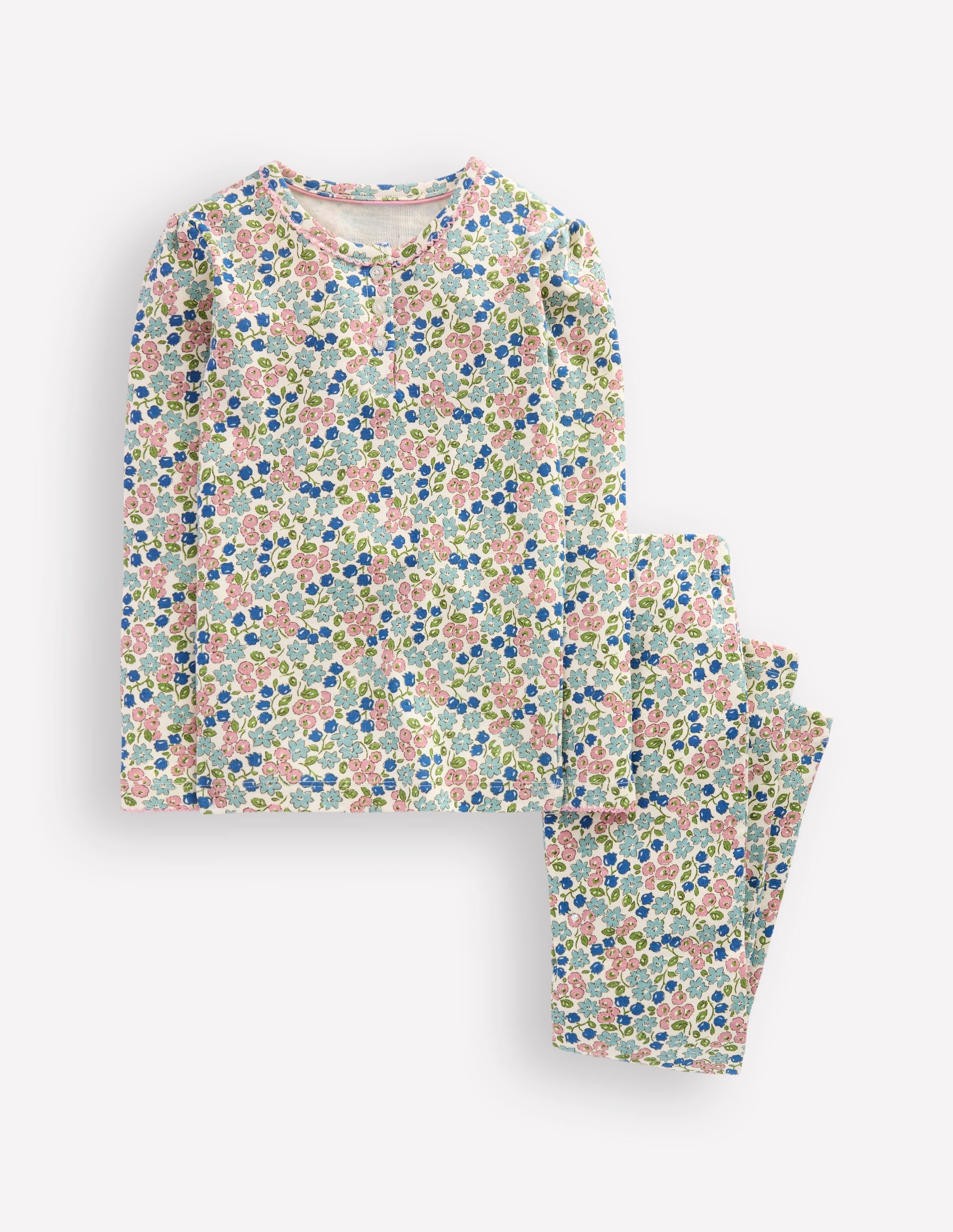 Snug Henley Pyjamas-Soft Ivory Spring Ditsy - Image 1