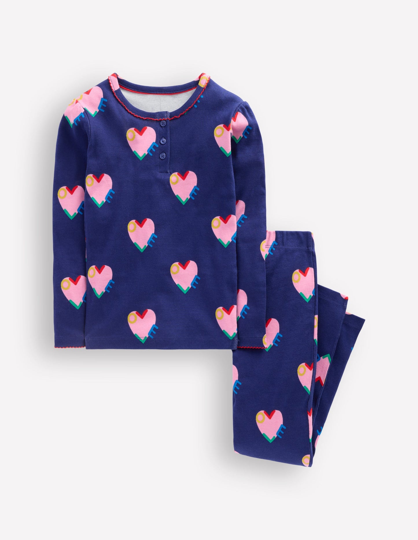 Snug Henley Pyjamas-Starboard Blue Love Hearts
