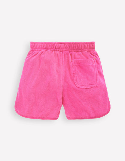 Towelling Embroidered Shorts-Sorbet Pink Embroidery-4