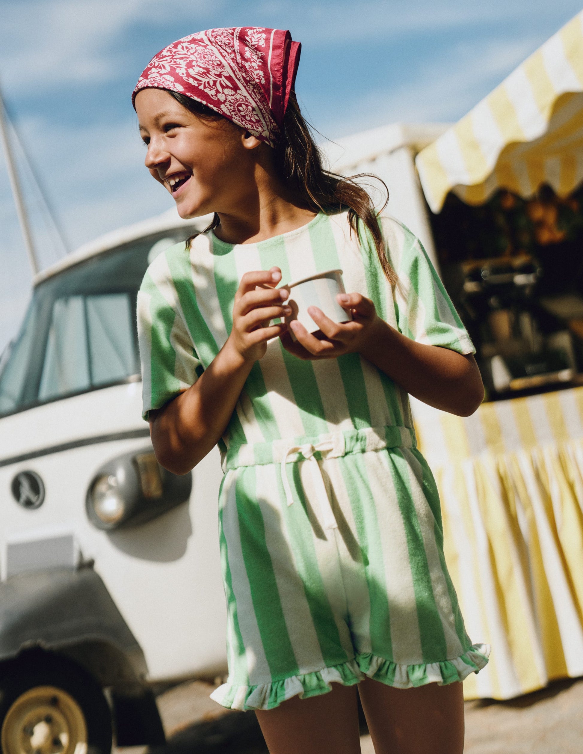 Relaxed Towelling Playsuit-Pale Green Stripe-1