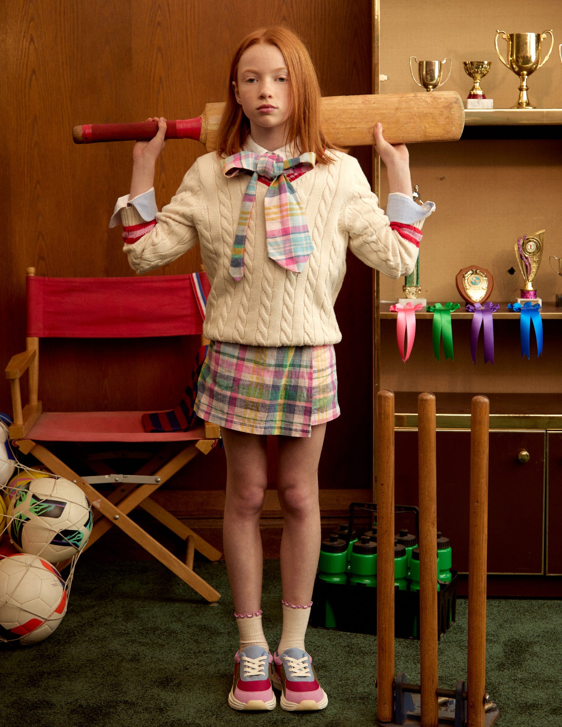 V-neck Cable Jumper-Ecru Marl-1