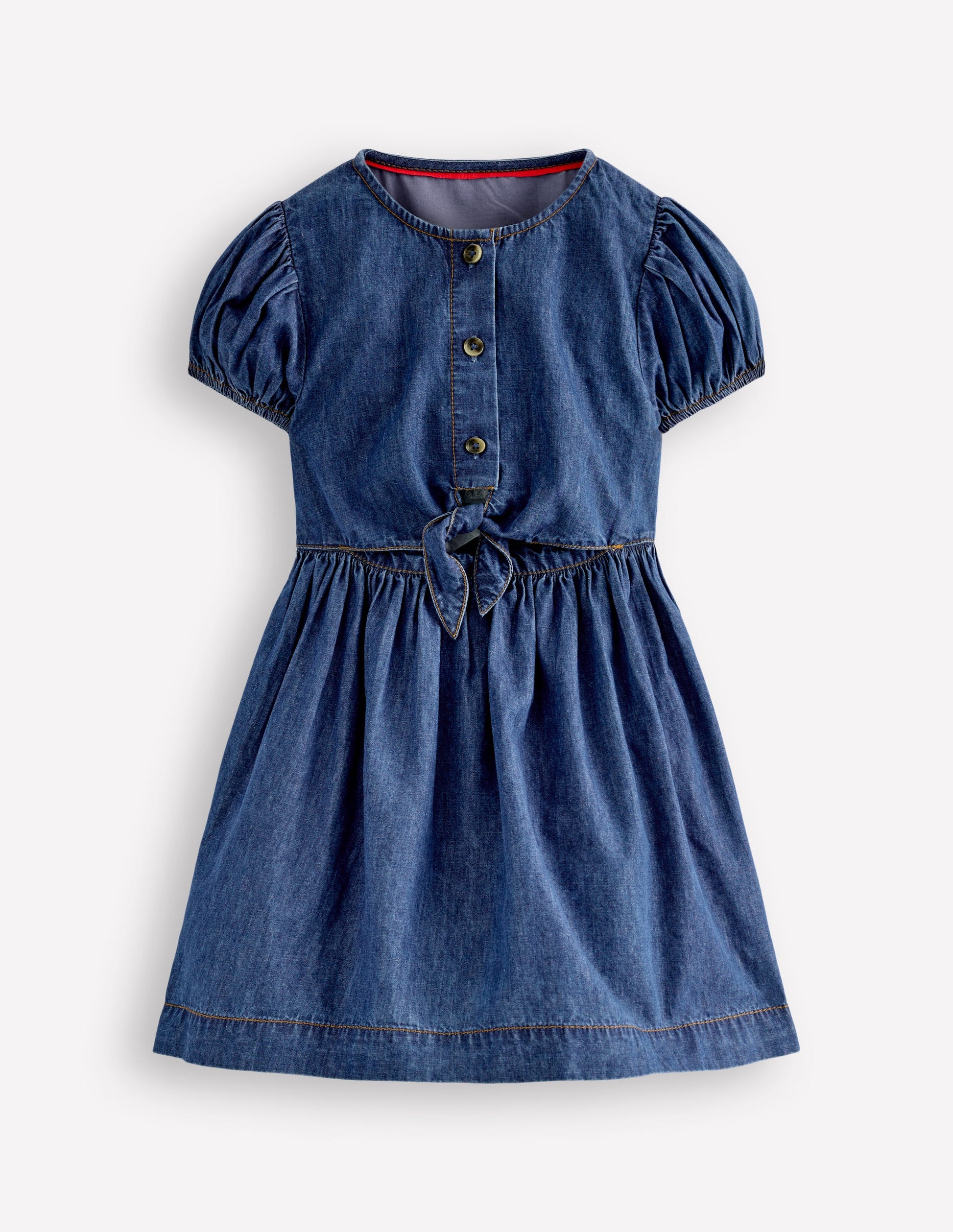 Tie Front Woven Dress-Denim-1