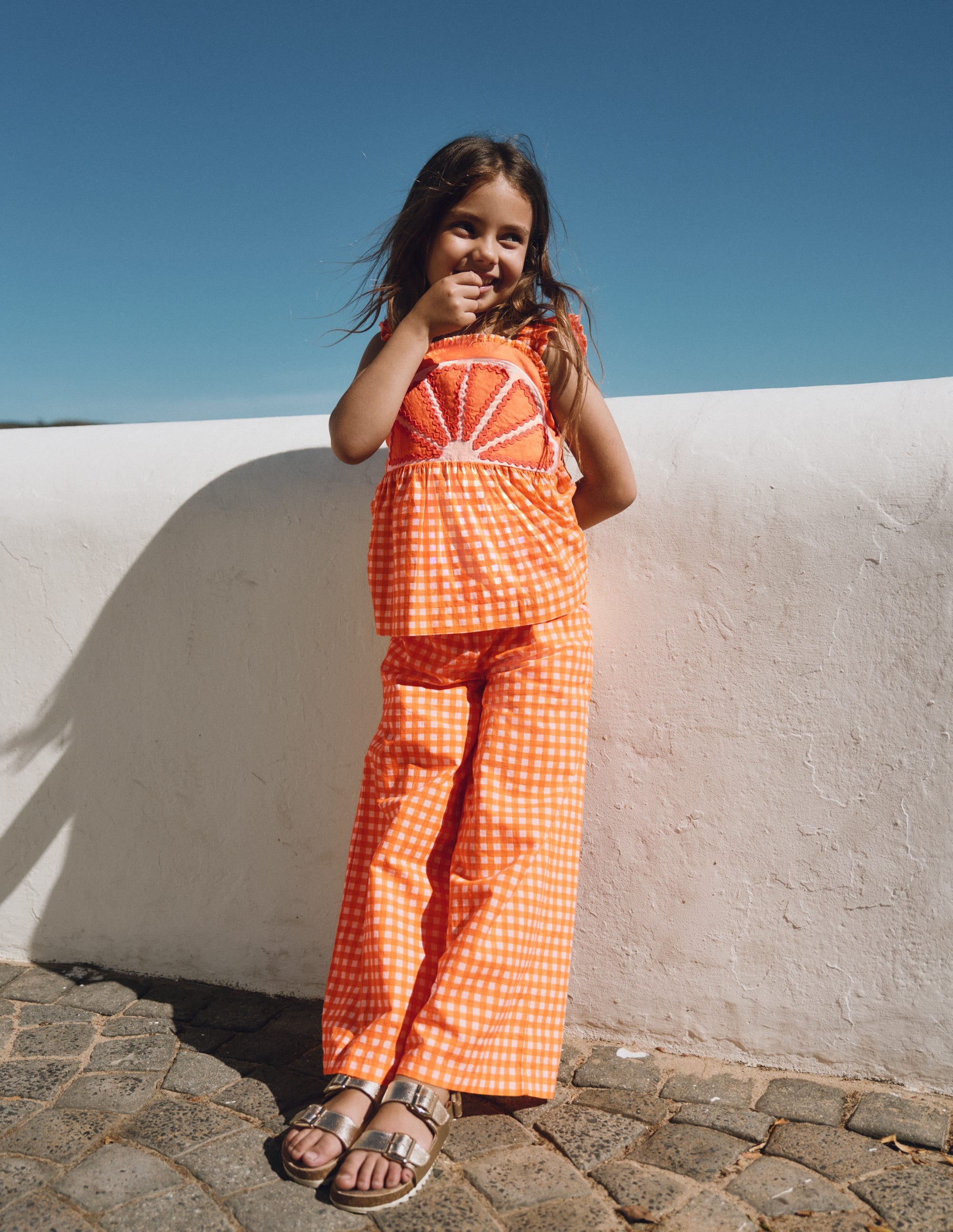 Wide Leg Trousers-Orange/Ivory Gingham - Image 4
