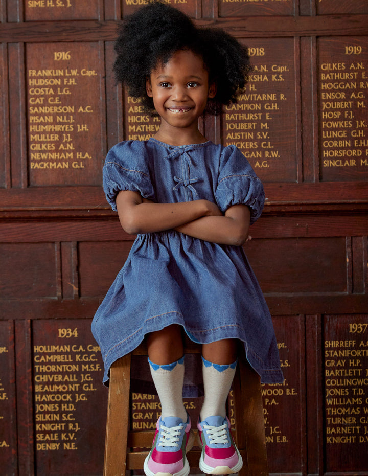 Bow front Woven Dress-Mid Vintage Denim
