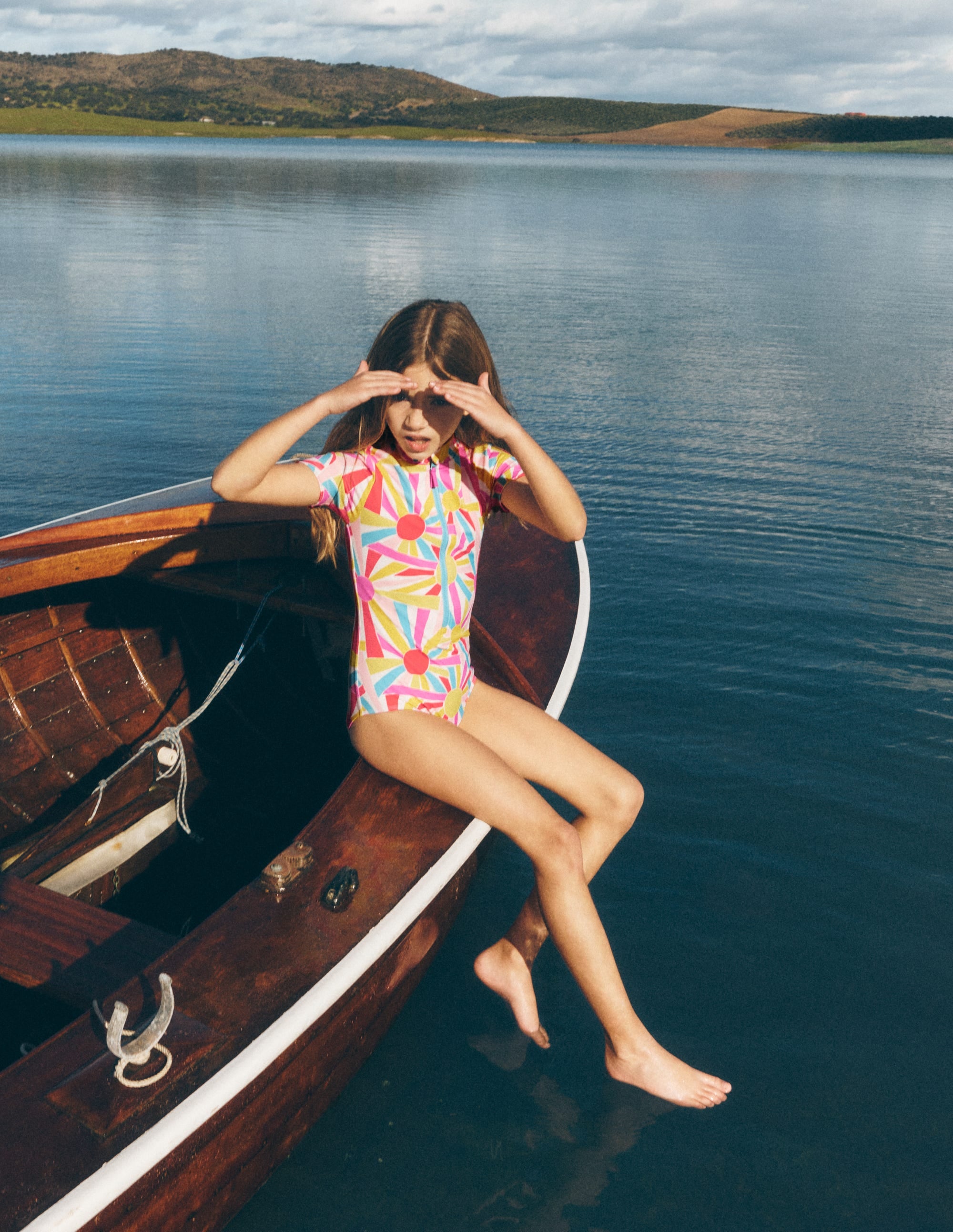 Short-sleeved Swimsuit-Ivory Sunburst - Image 1