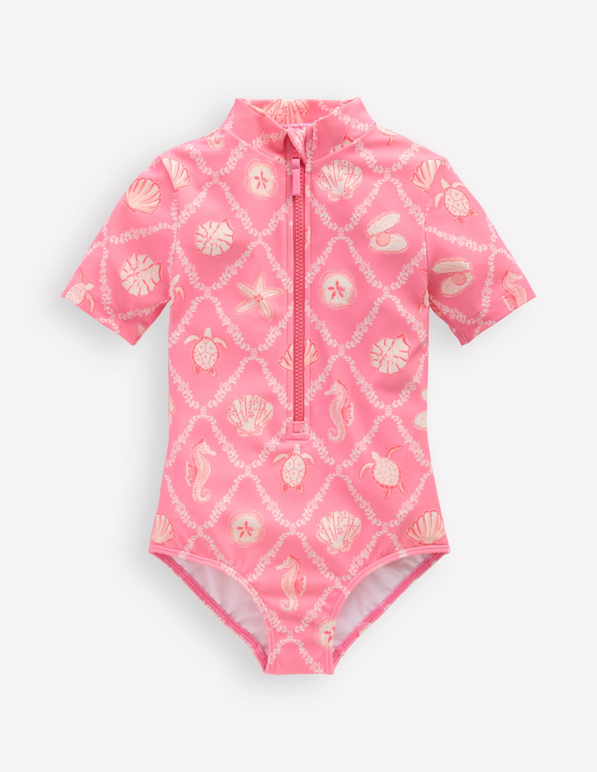 Short-sleeved Swimsuit-Salmon Pink Shell Tile-1