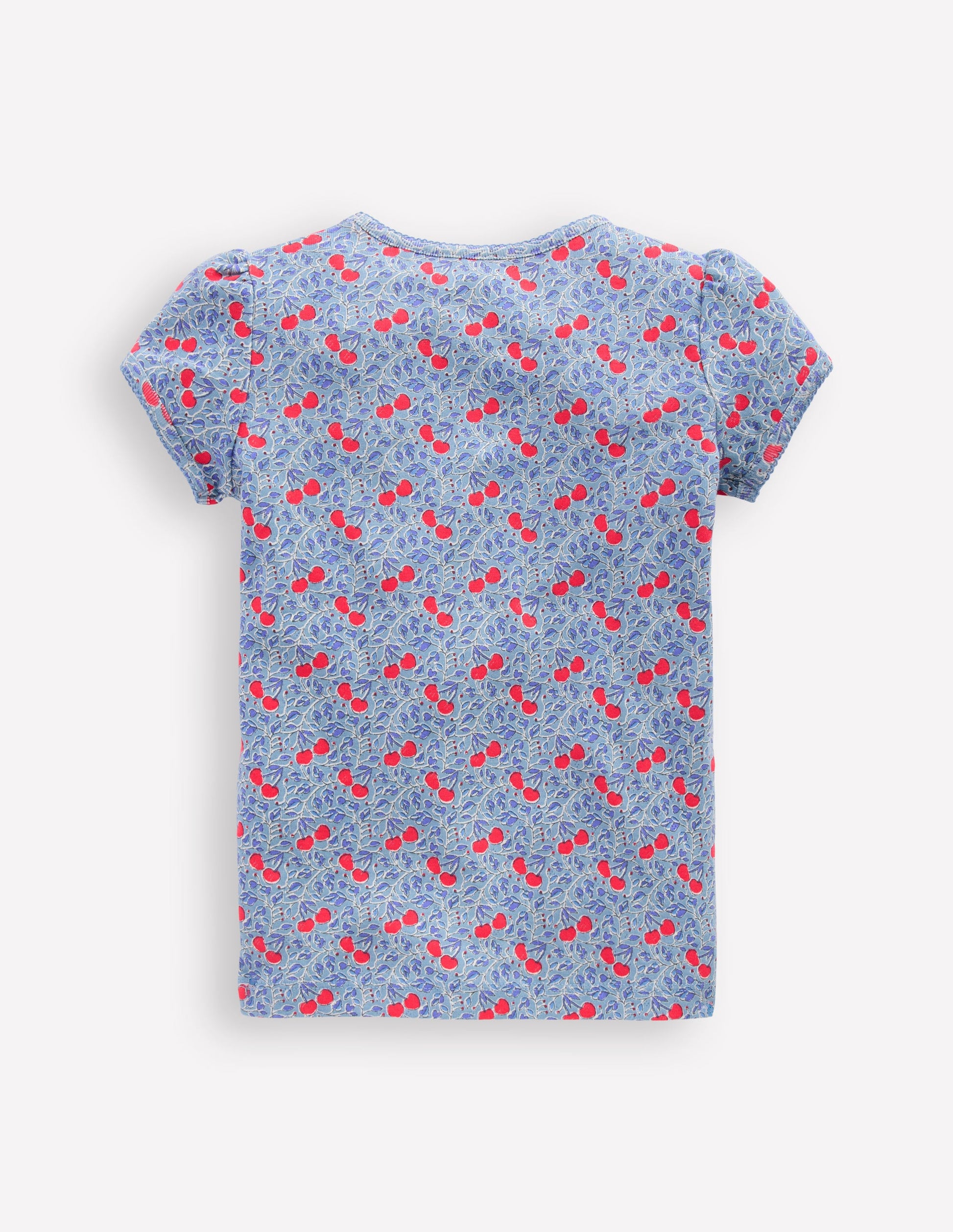 Short Sleeve Pointelle Top-Blue Cherries-2