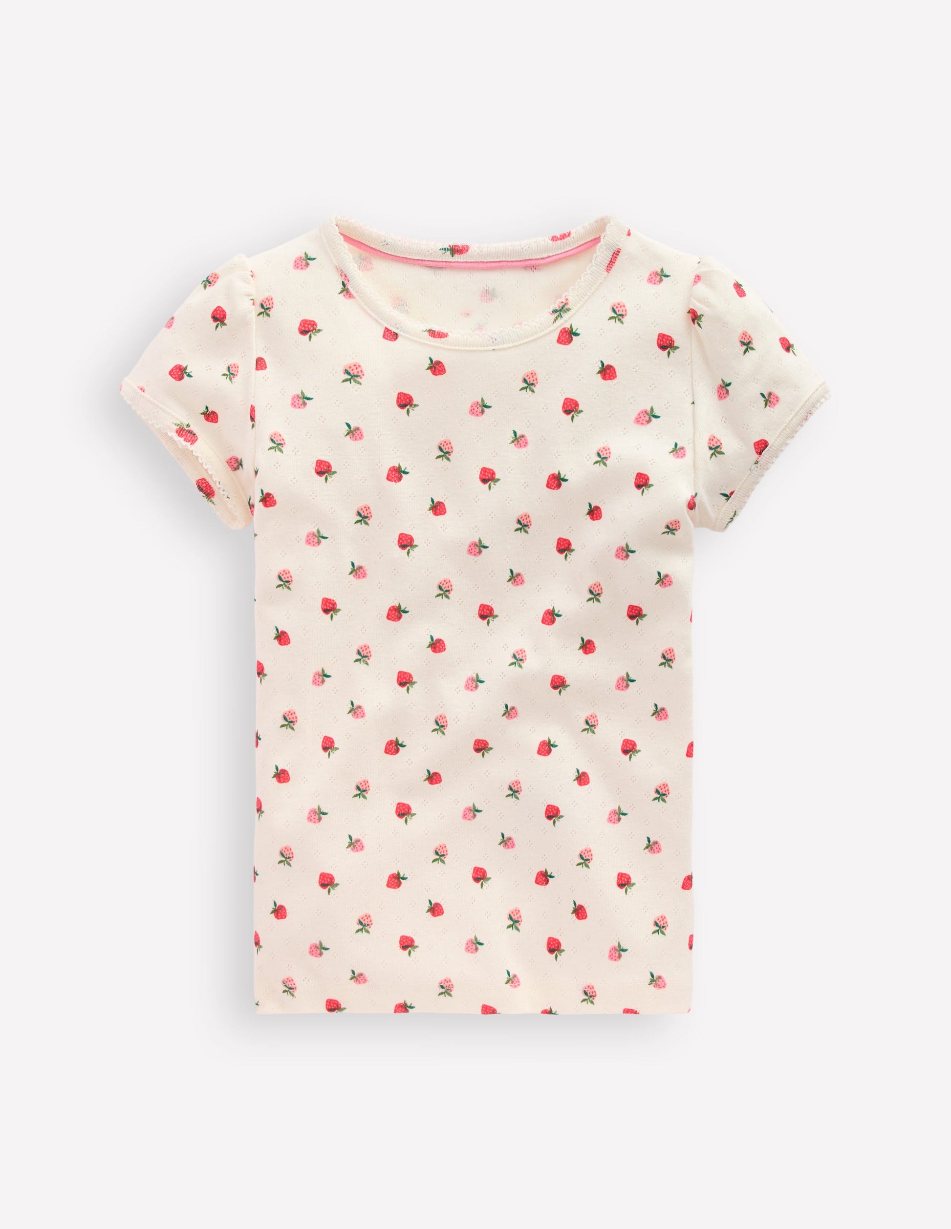 Short Sleeve Pointelle Top-Ivory Strawberry-1
