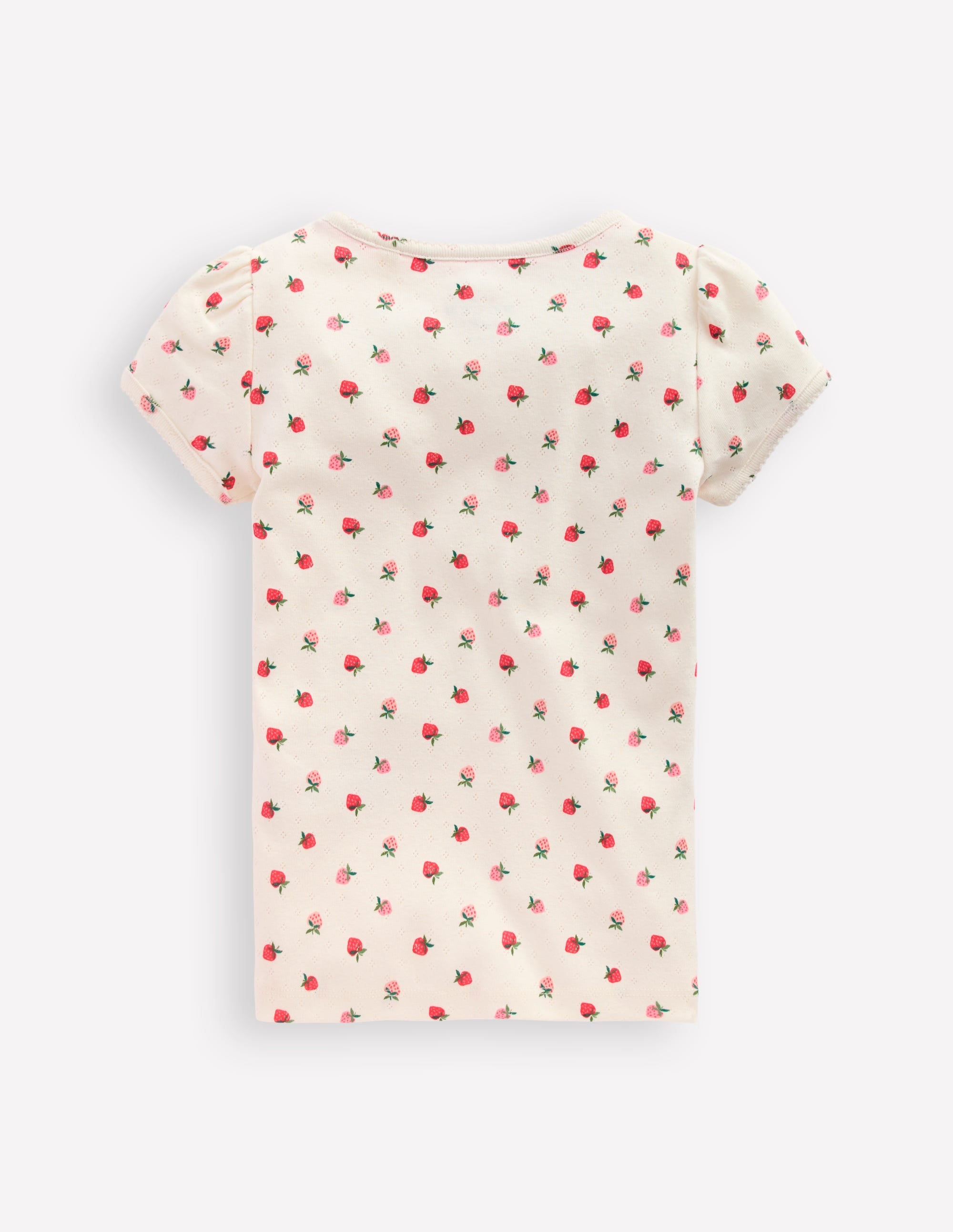 Short Sleeve Pointelle Top-Ivory Strawberry - Image 3
