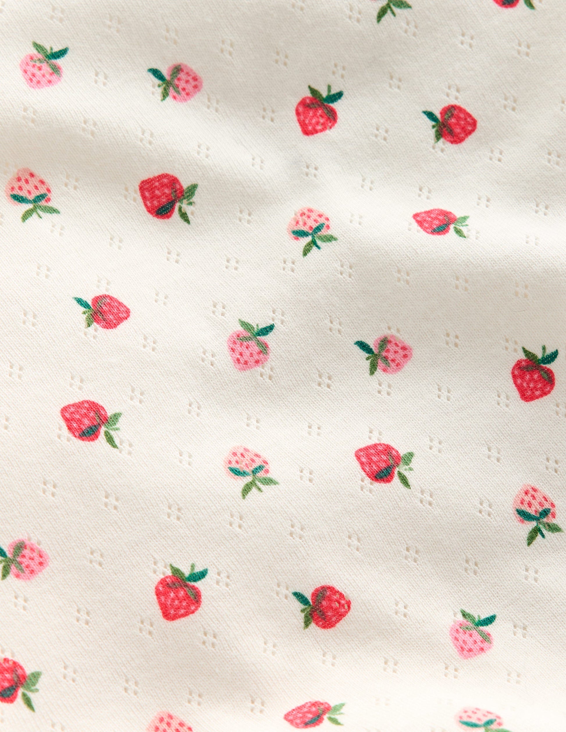 Short Sleeve Pointelle Top-Ivory Strawberry-3