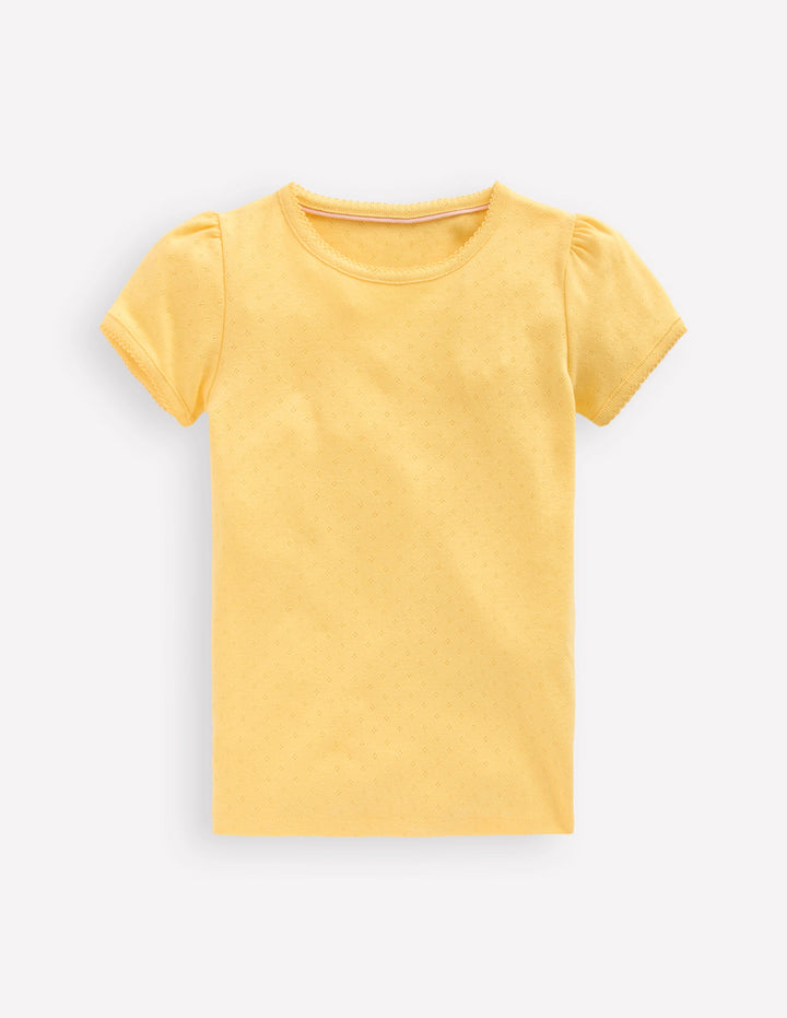 Short Sleeve Pointelle Top-Yellow