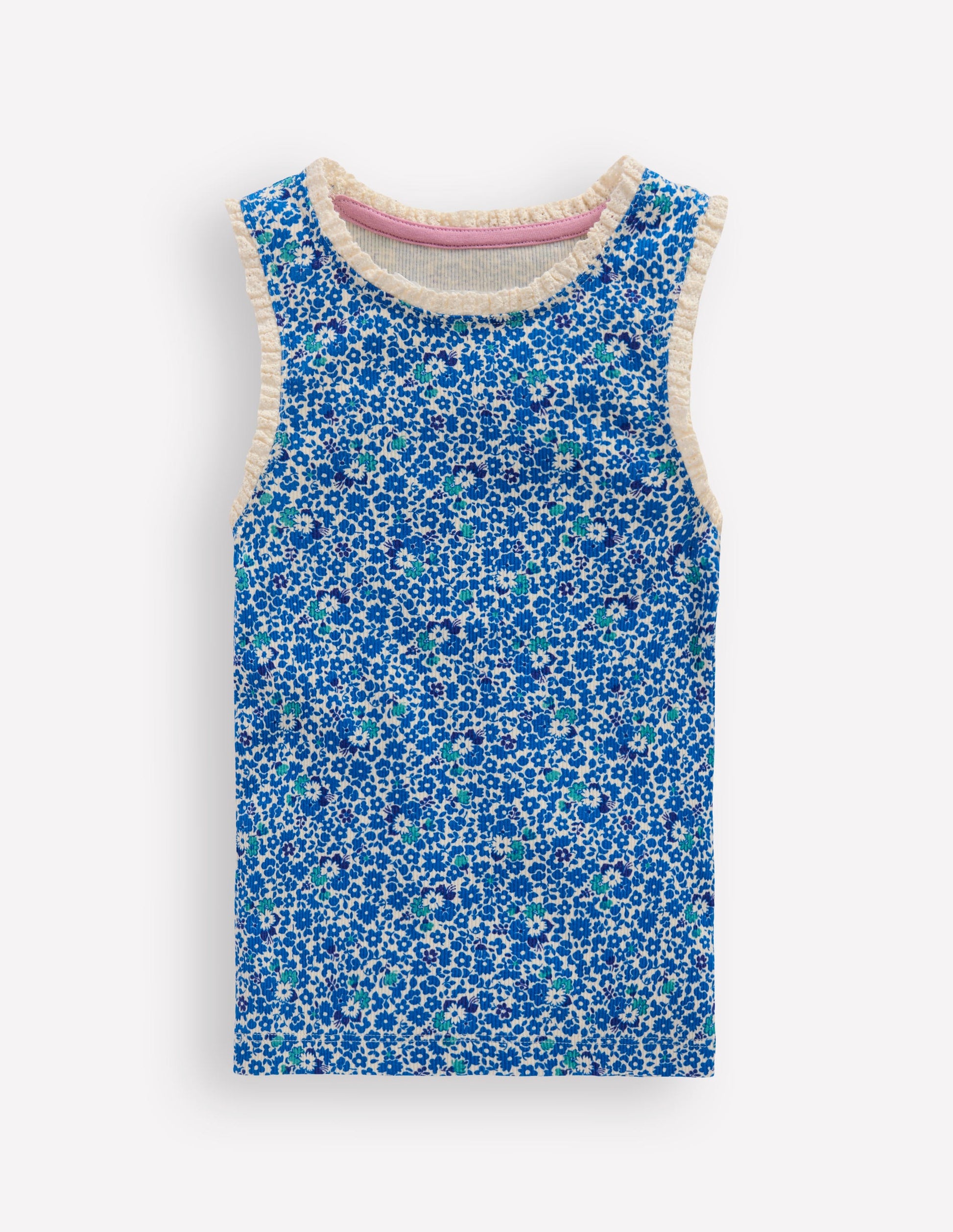 Ribbed Lace Trim Vest-Cabana Blue Ditsy Floral-1