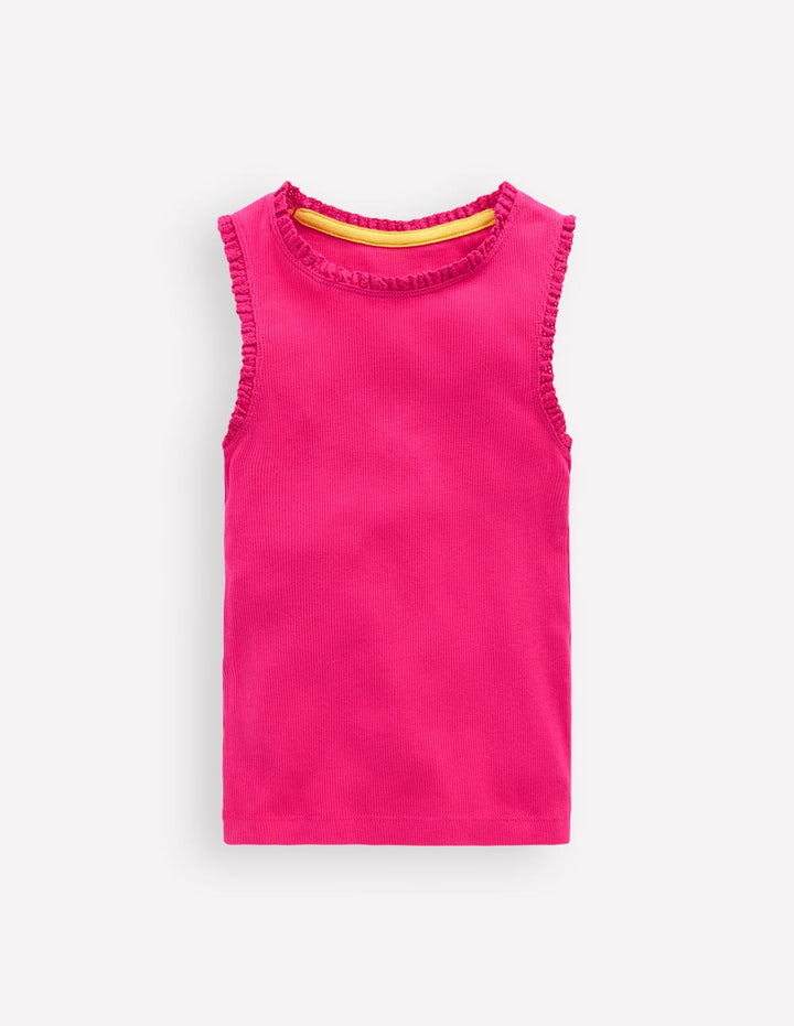 Ribbed Lace Trim Vest-Pink Peony