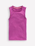 Ribbed Lace Trim Vest-Purple