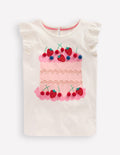 Short Sleeve Frill Logo Top-Ivory Cake