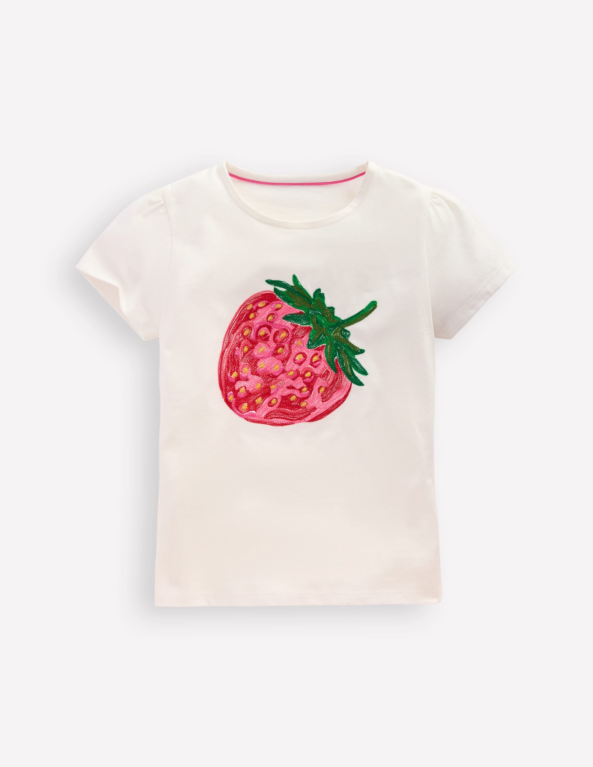 Puff Sleeve Superstitch Top-Coconut Milk Strawberry - Image 1