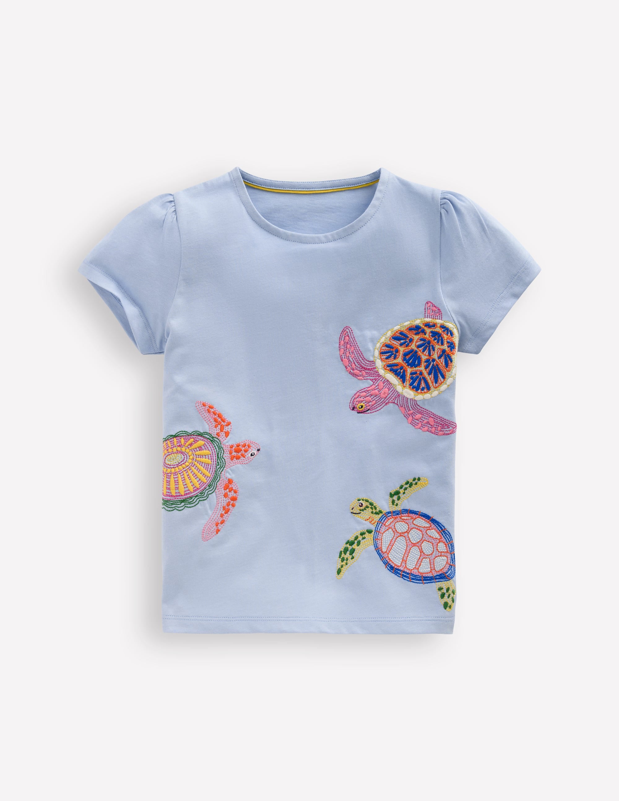 Puff Sleeve Superstitch Top-Misty Blue Turtles - Image 1