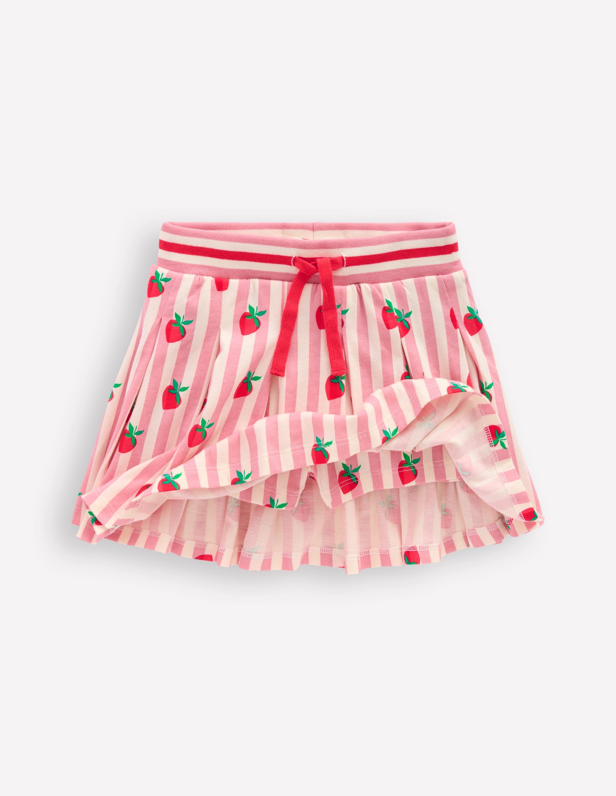 Pleated Jersey Skort-Pink Stripe Strawberries - Image 4