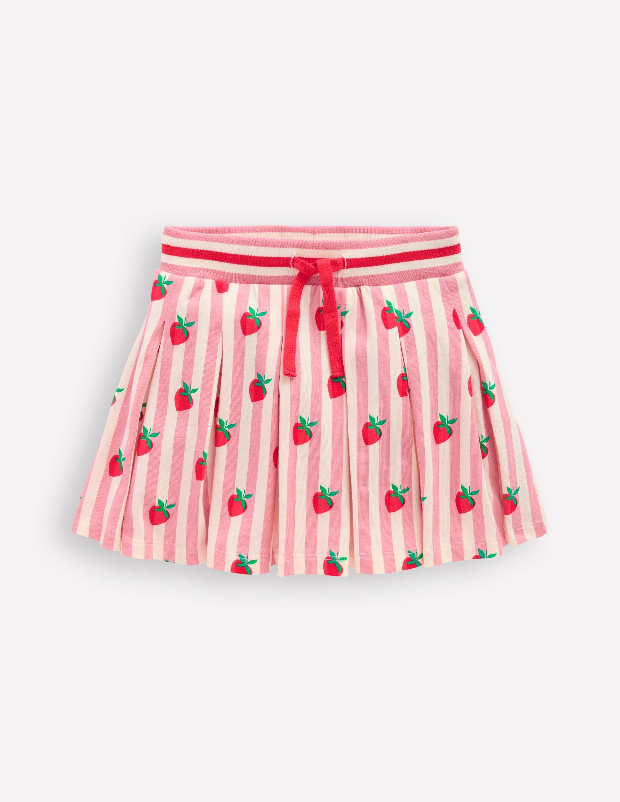 Pleated Jersey Skort-Pink Stripe Strawberries - Image 1
