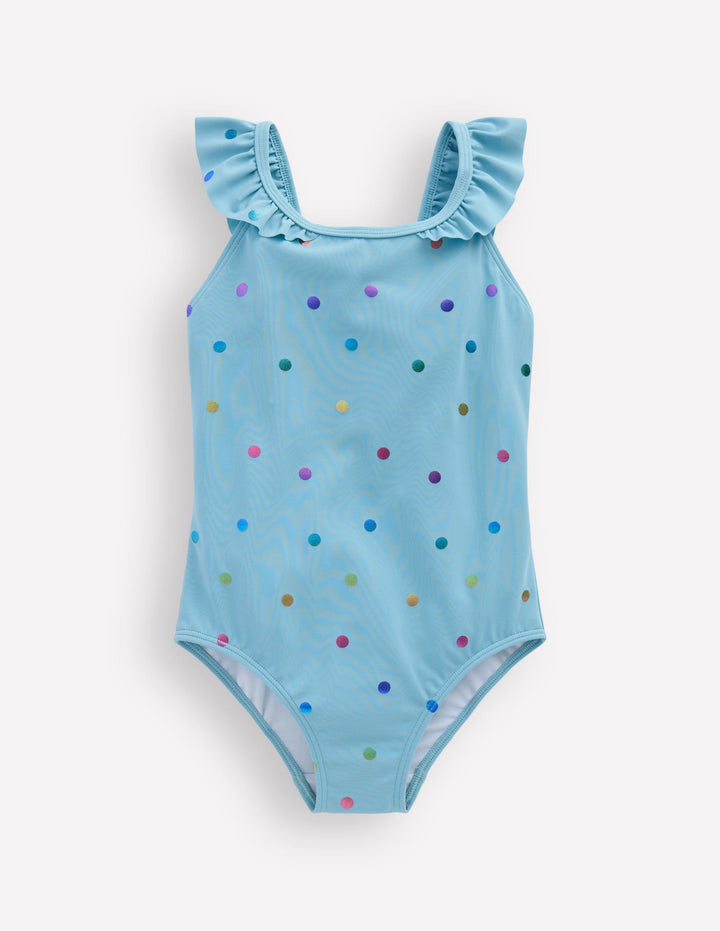 Hallie Frill Strap Swimsuit-Air Blue Multi Foil Spot