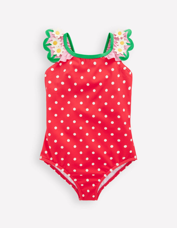 Hallie Frill Strap Swimsuit-Red Spot Daisy