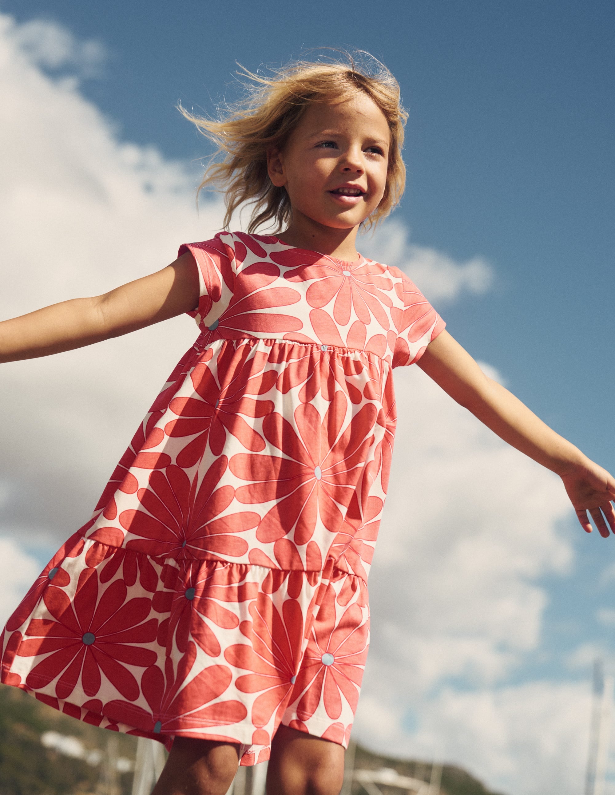 Ariel Twirly Jersey Dress-Coral Orange Giant Daisy - Image 4