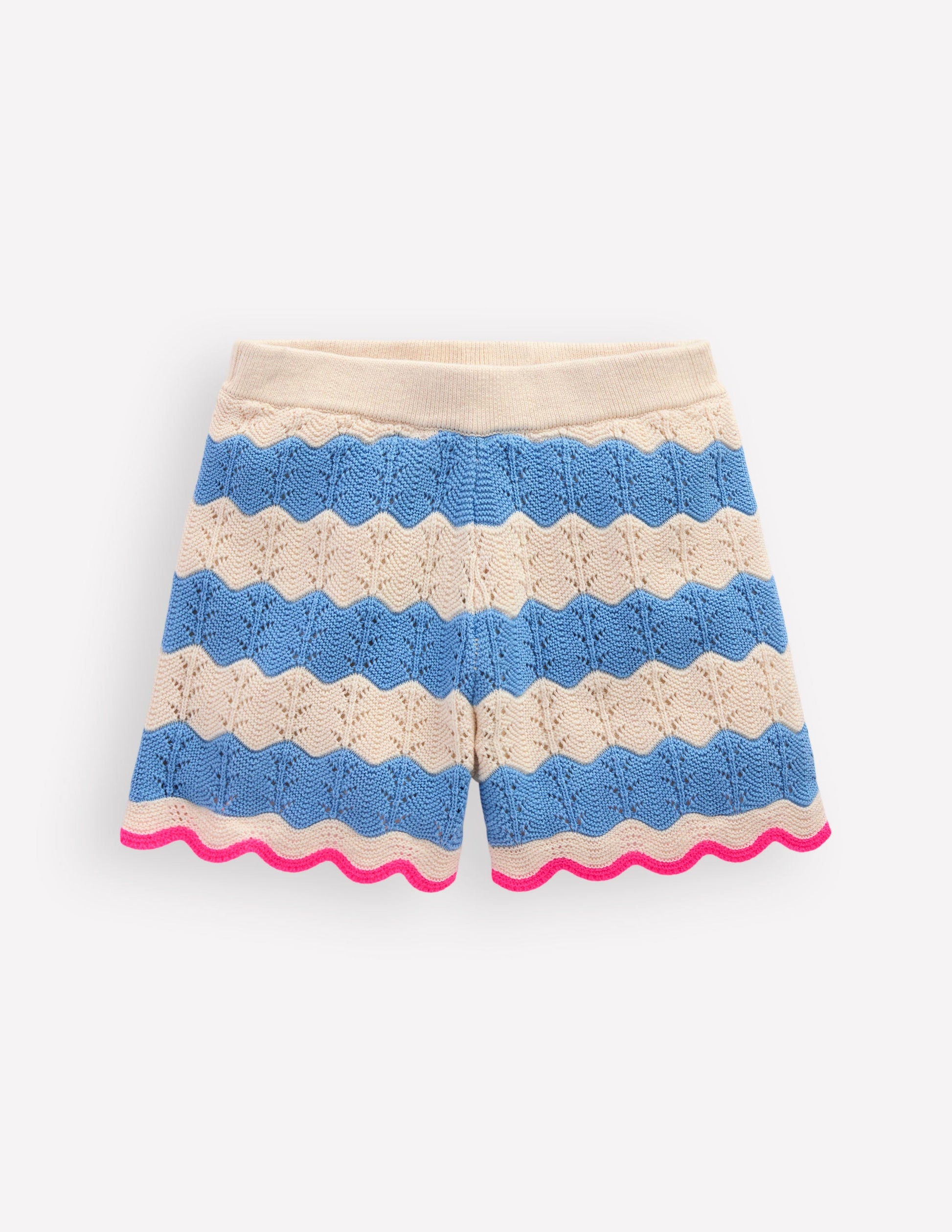 Pointelle Knitted Shorts-Wave Blue/ Ecru Marl-2