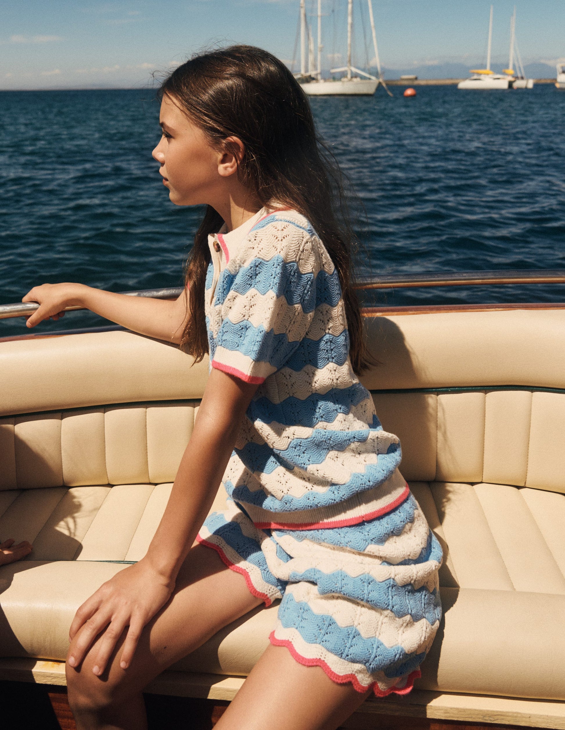 Pointelle Knitted Shorts-Wave Blue/ Ecru Marl-1