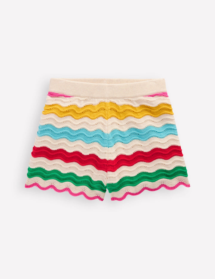 Knitted Shorts-Ivory Multi Rainbow
