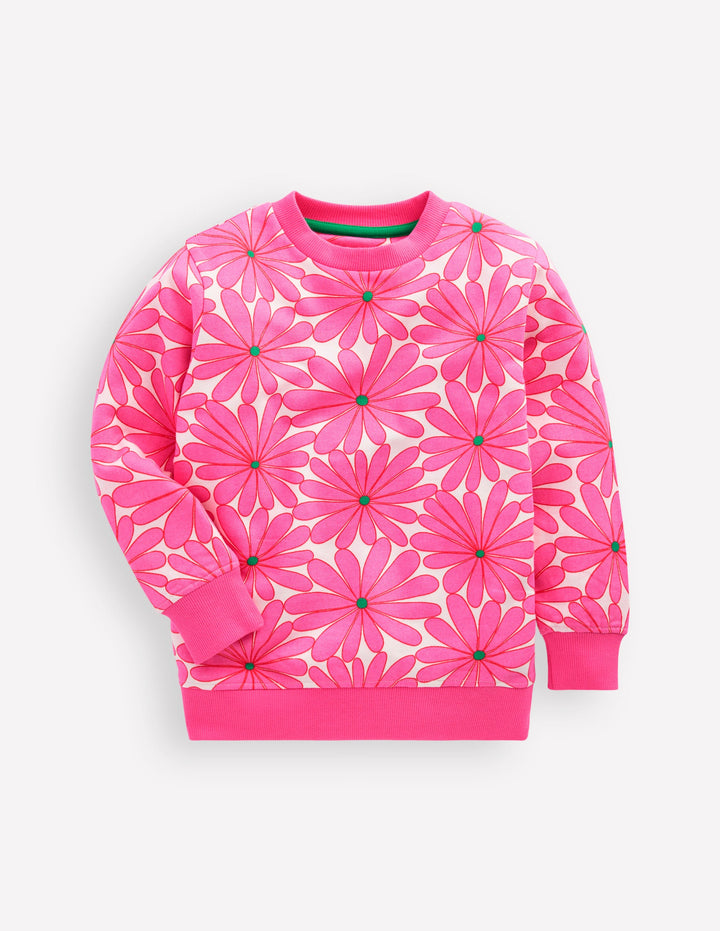 Printed Sweatshirt-Festival Pink Giant Daisy