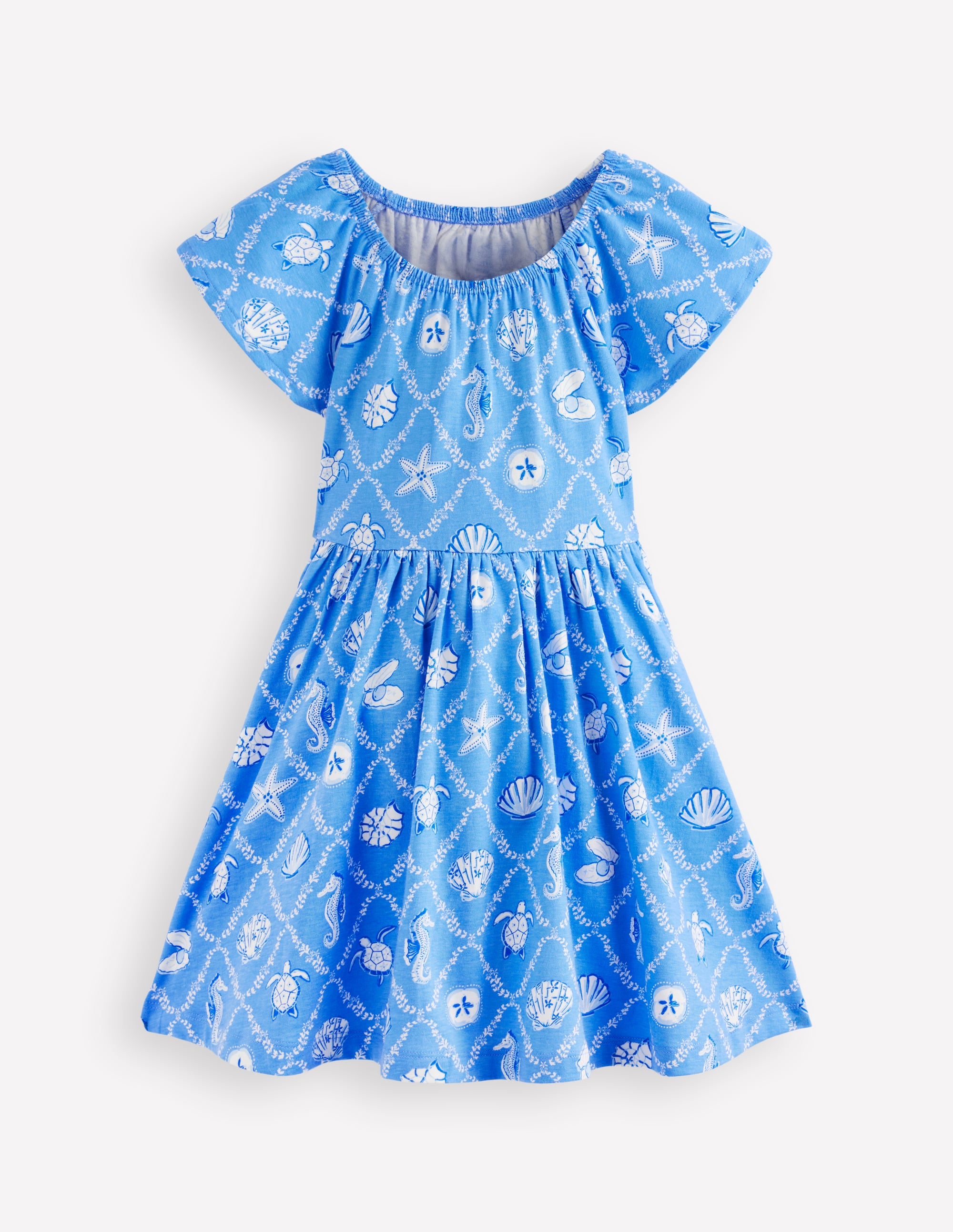 Flutter Sleeve Twirly Dress-Cabana Blue Mermaids - Image 1