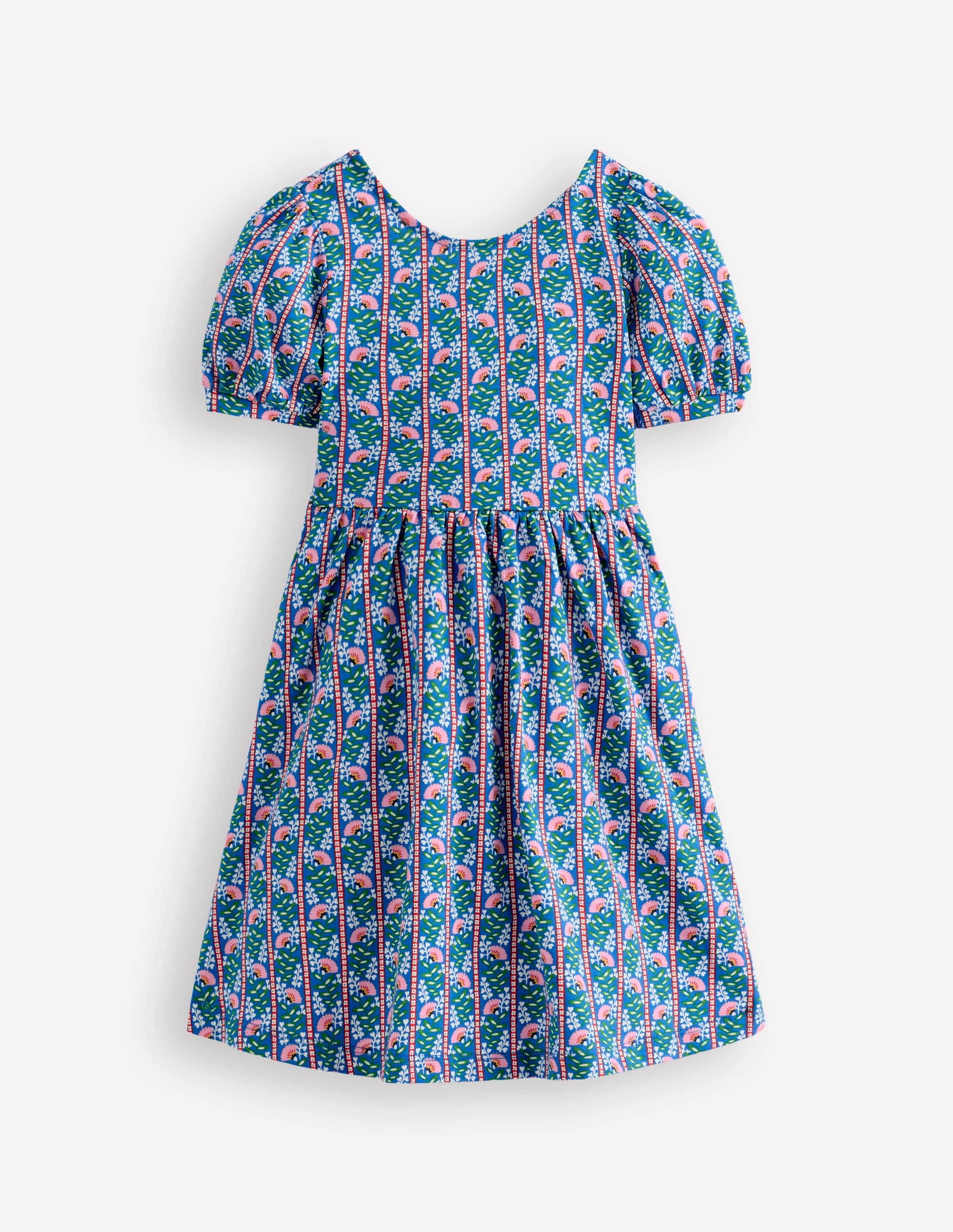 Ballerina Jersey Dress-Kingfisher Blue Floral Vine - Image 1