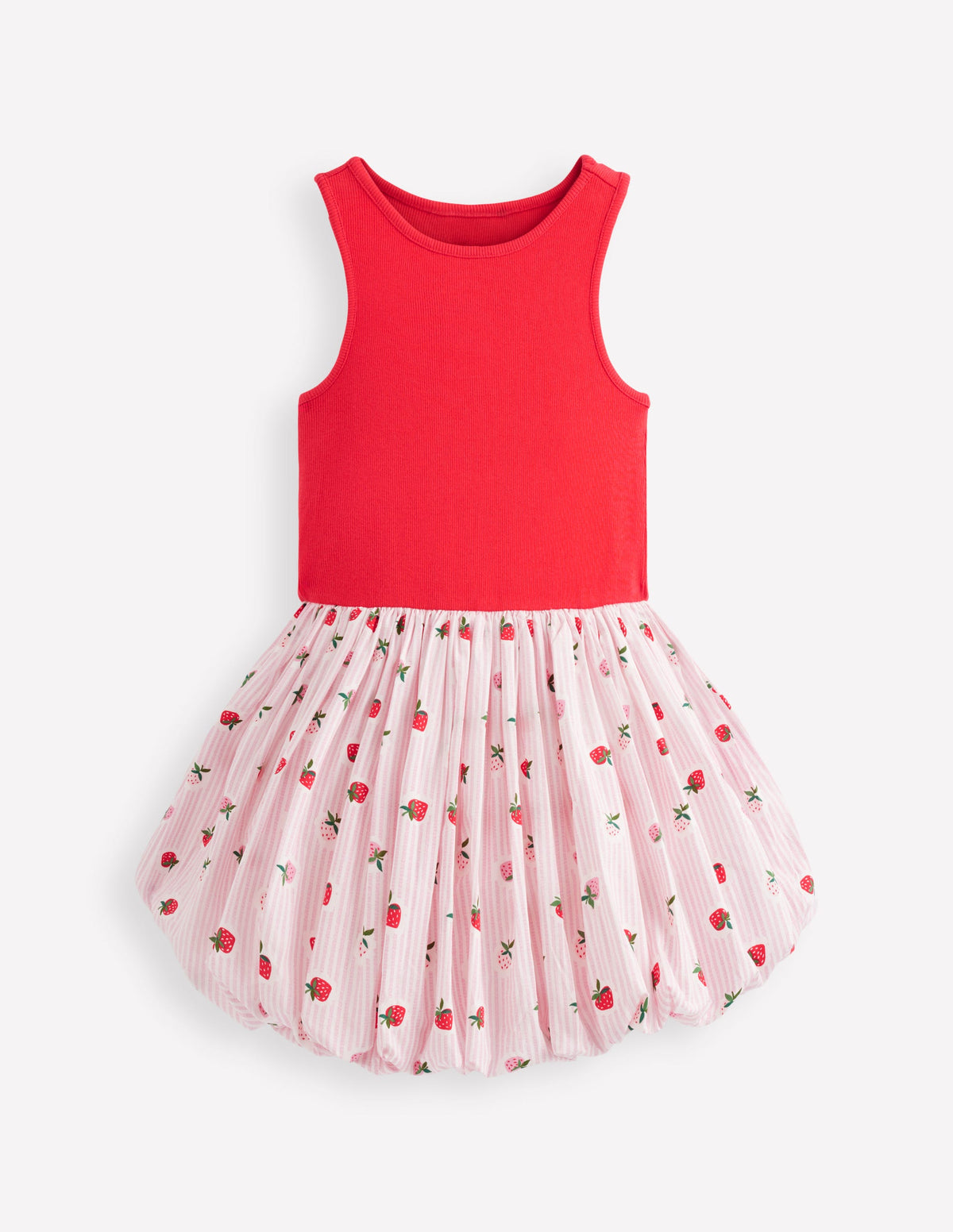 Bubble Hem Rib Dress-Ticking Stripe Strawberry - Image 3