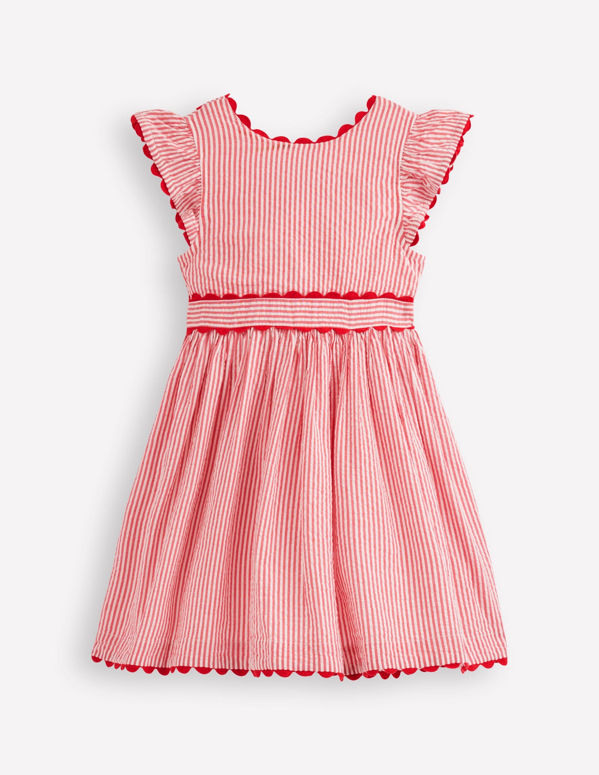 Ric Rac Trim Flutter Dress-Red Stripe-6