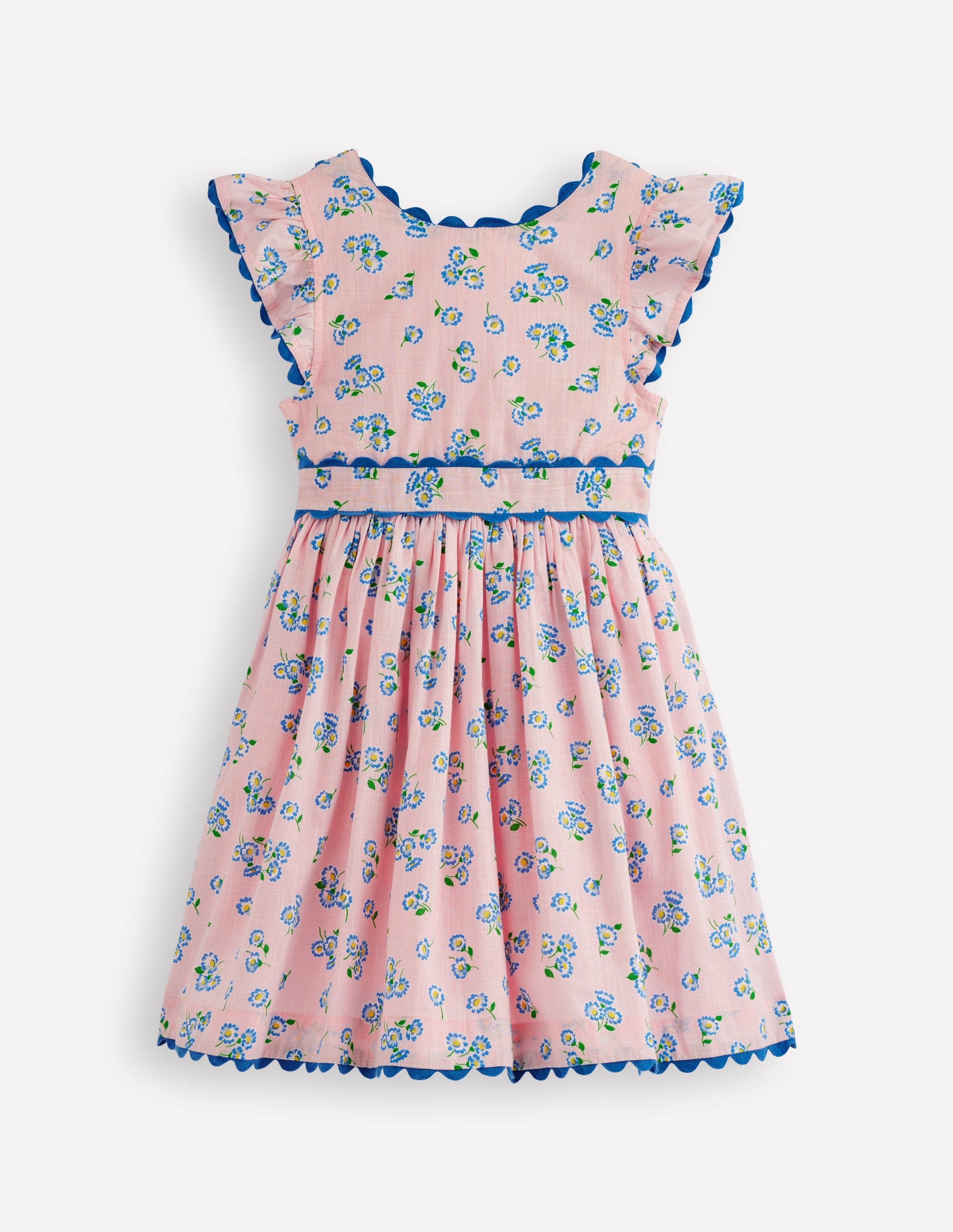 Ric Rac Trim Flutter Dress-Chalk Pink Daisy-1