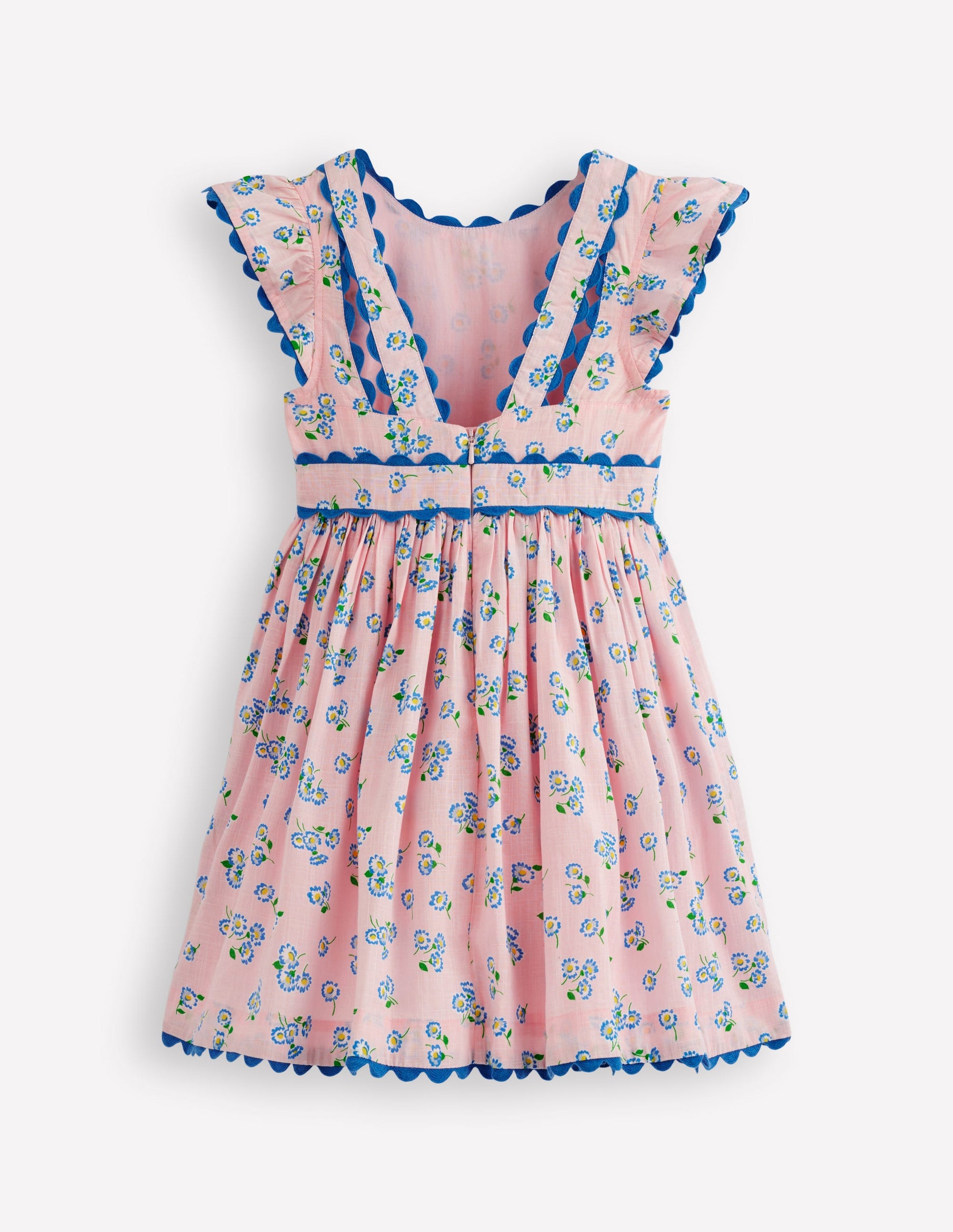 Ric Rac Trim Flutter Dress-Chalk Pink Daisy-2