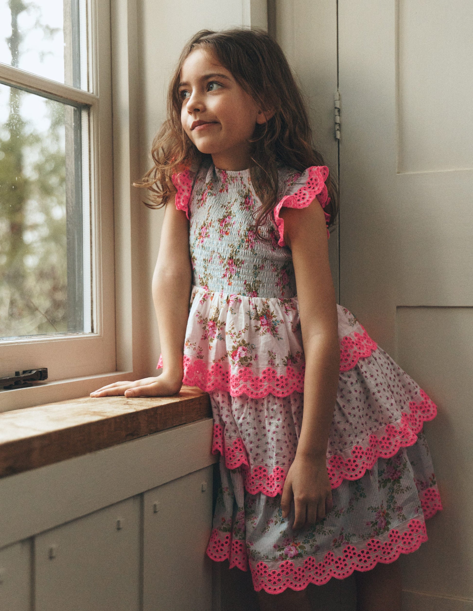 Tiered Lace Trim Dress-Festival Pink Ditsy Rose-4