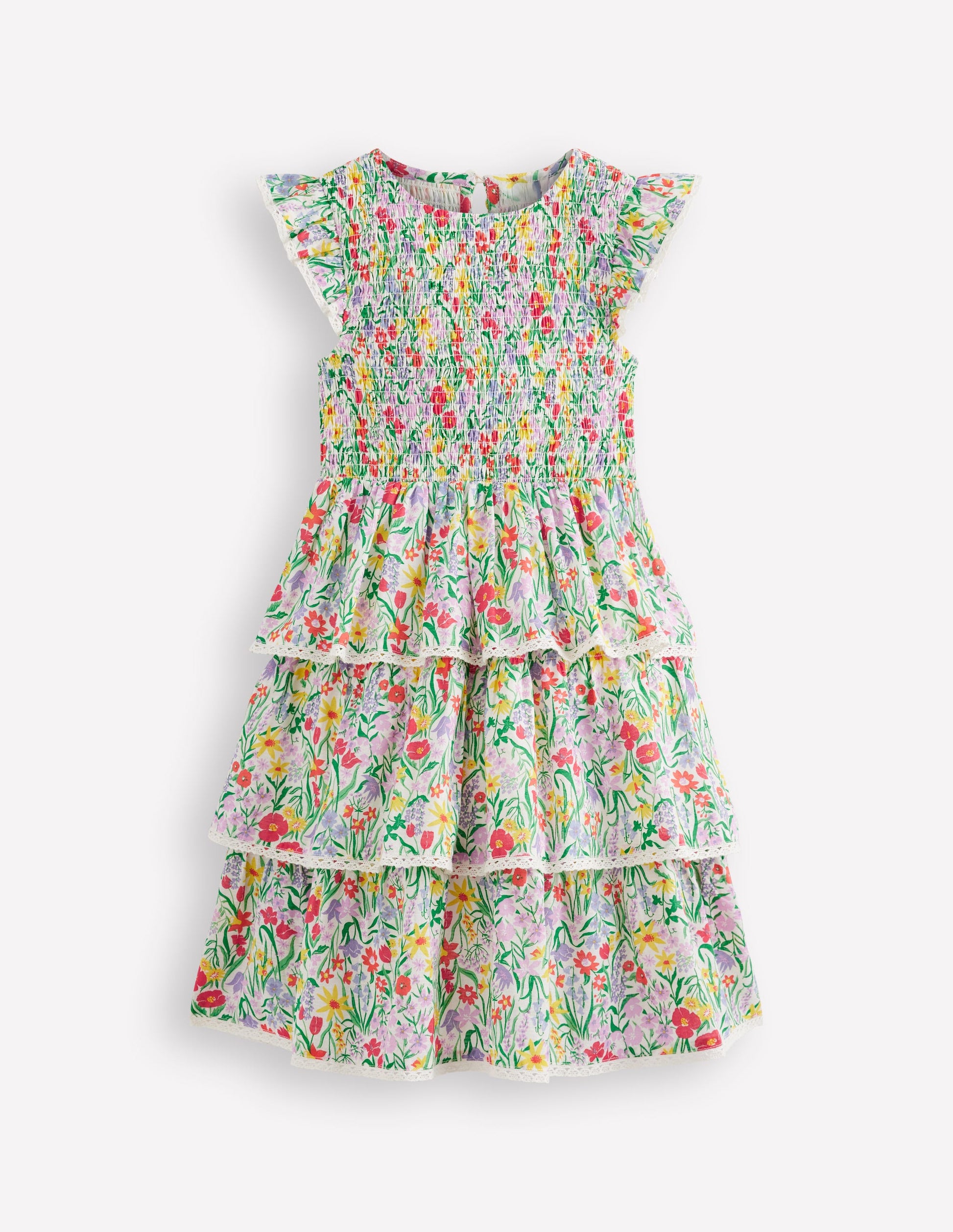 Tiered Lace Trim Dress-Multi Spring Floral-1
