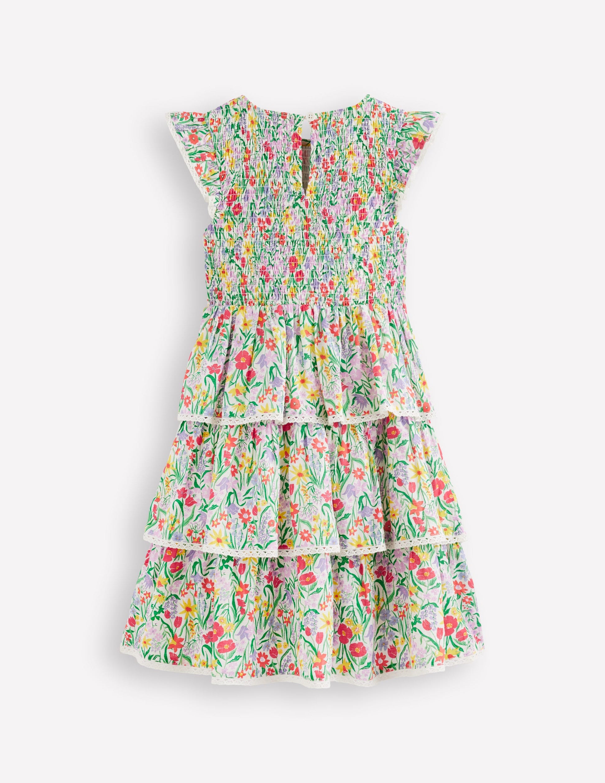 Tiered Lace Trim Dress-Multi Spring Floral-2