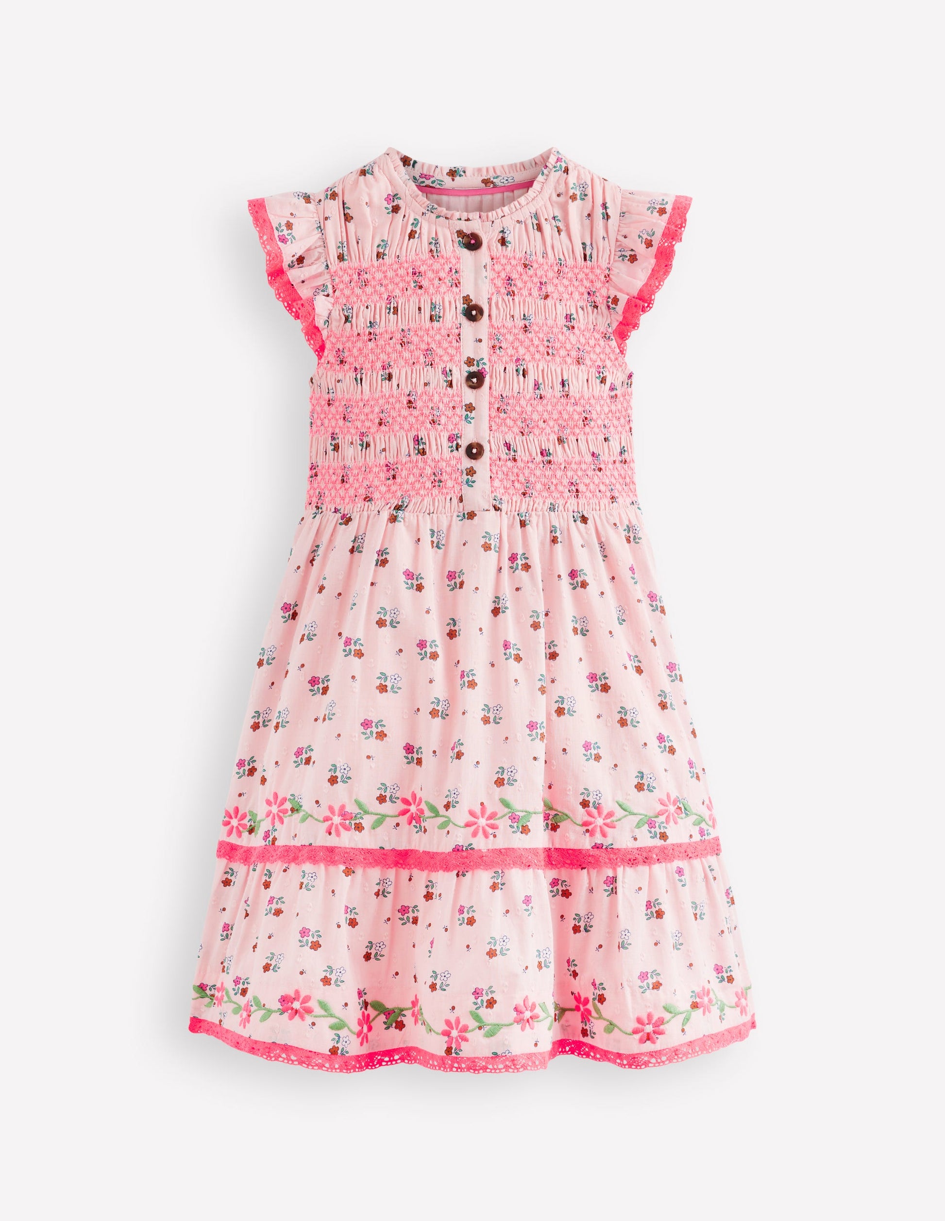 Shirred Bodice Midi Dress-Chalk Pink Daisy Chain-5