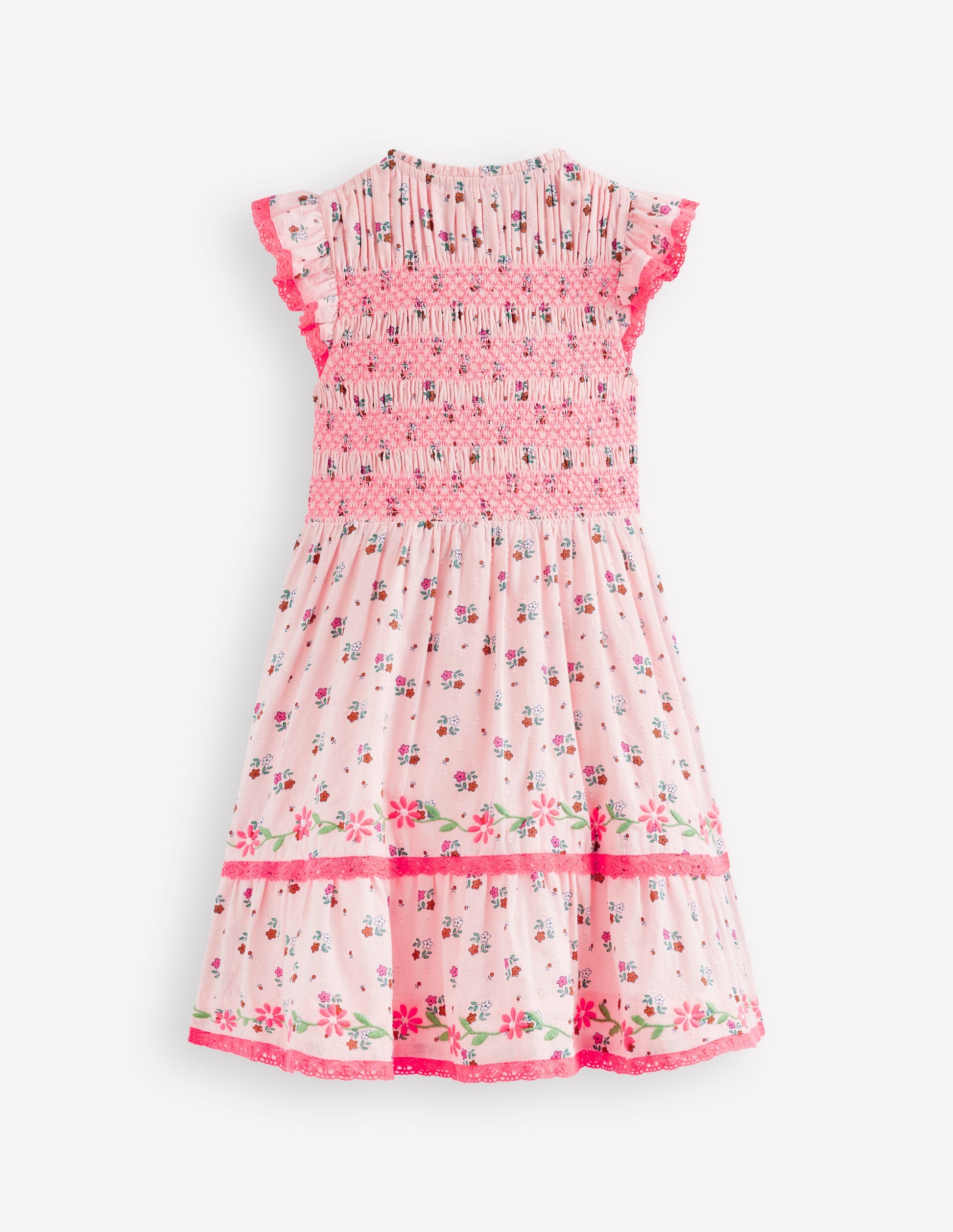 Shirred Bodice Midi Dress-Chalk Pink Daisy Chain-6