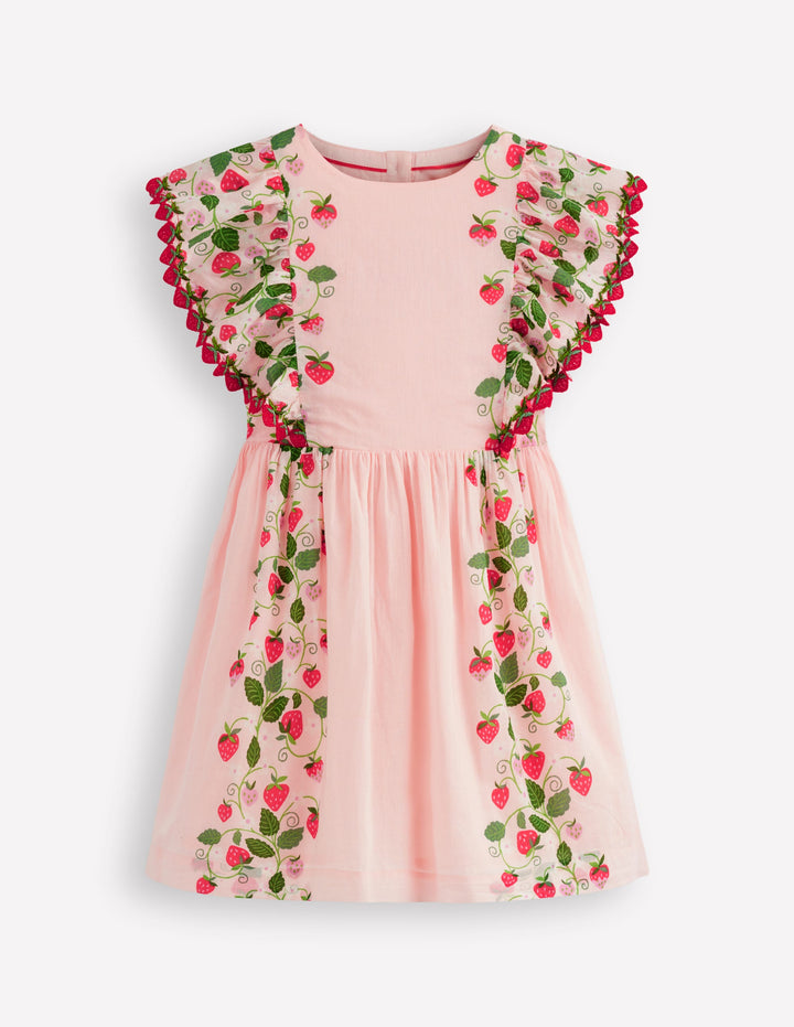 Pretty Woven Dress-Chalk Pink Strawberry Vine