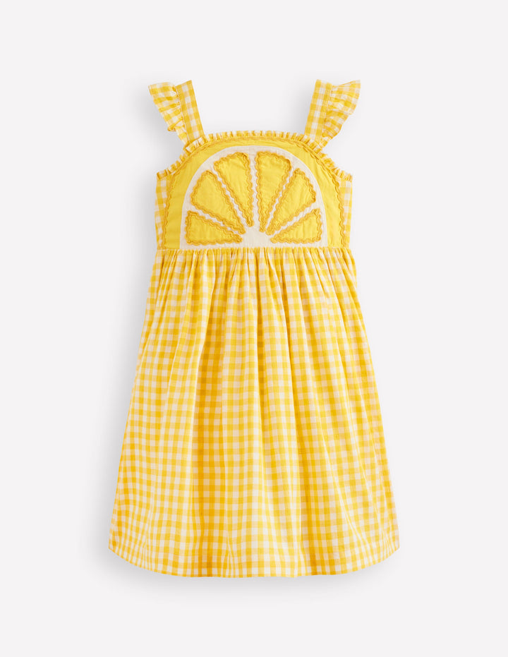 Novelty Strappy Dress-Lemon Gingham