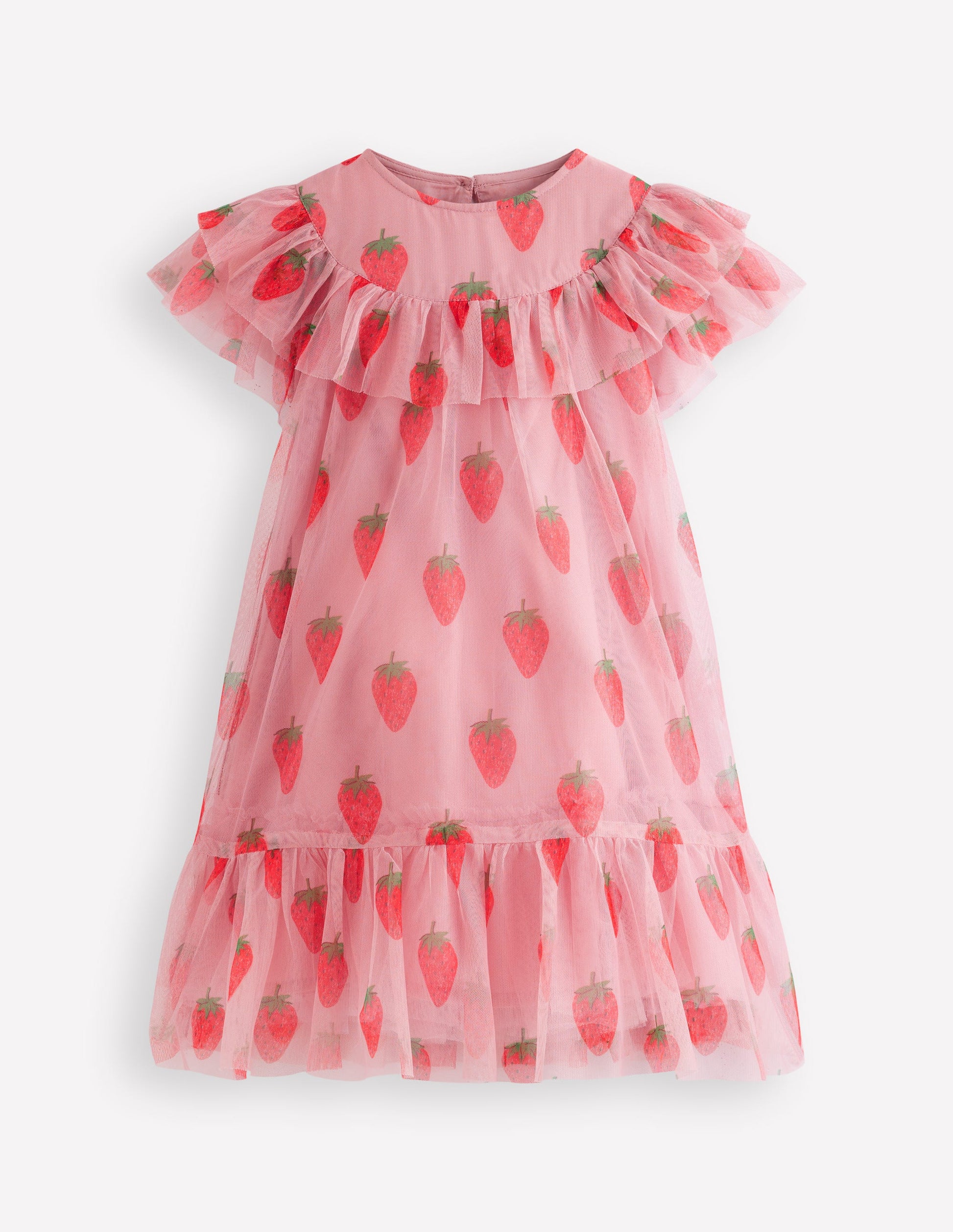Printed Tulle Dress-Vintage Pink Strawberry Stamp-1